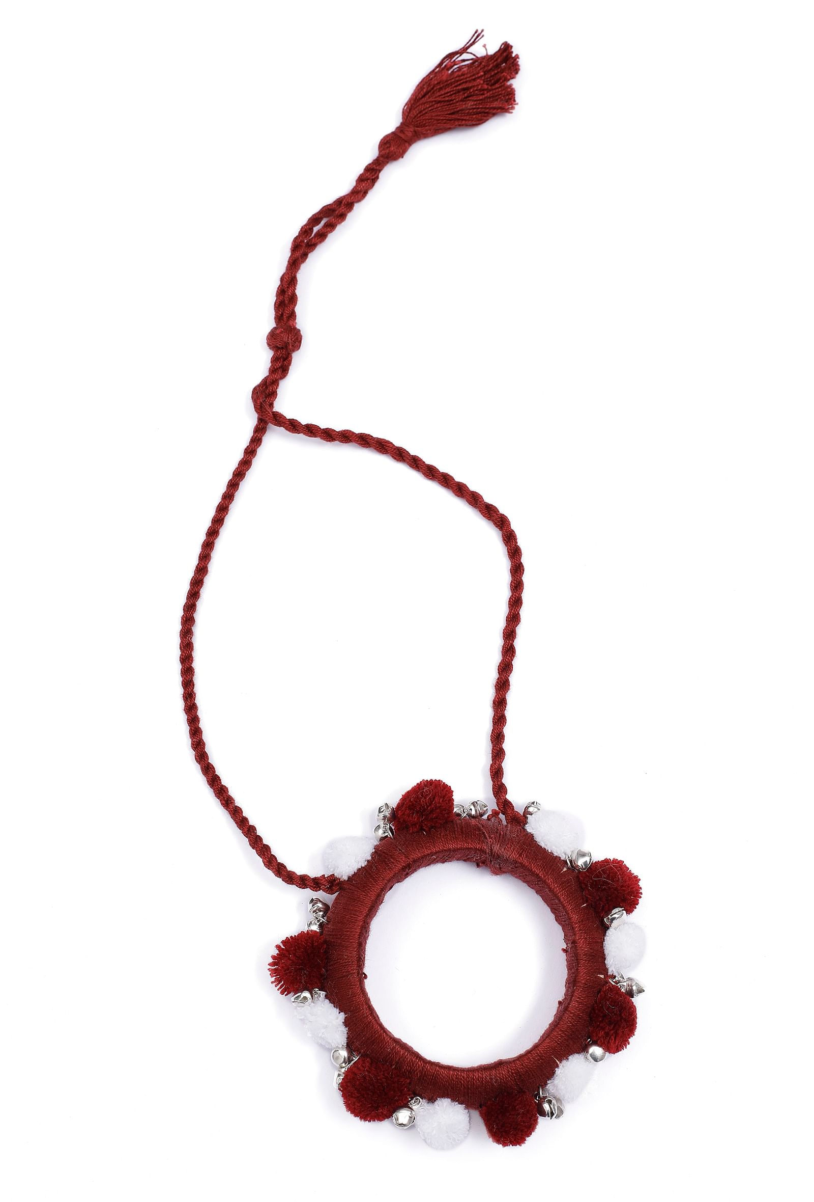 Maroon Pom Pom Handcrafted Tribal Necklace