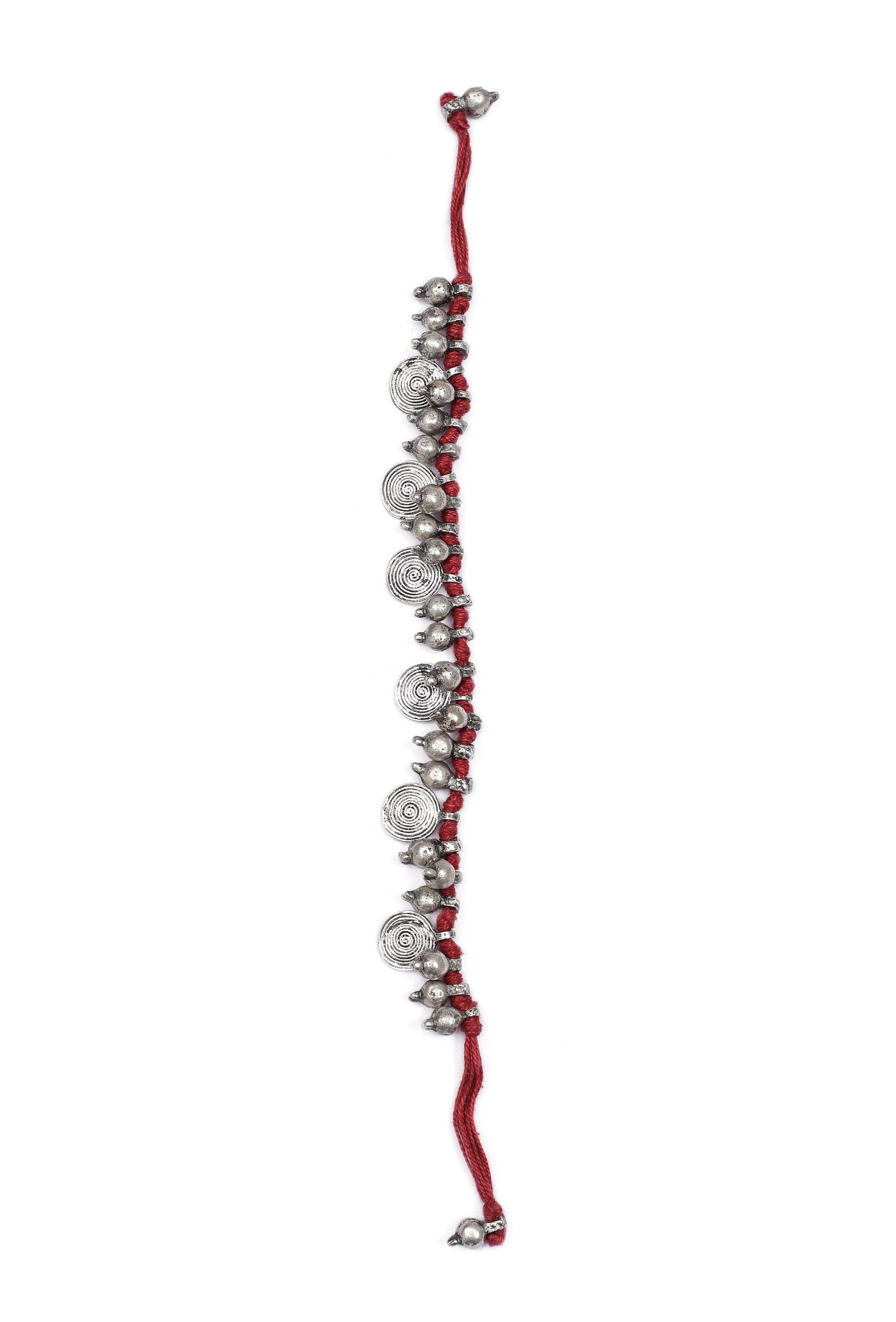 Scarlet Maroon with Silver Beads Necklace