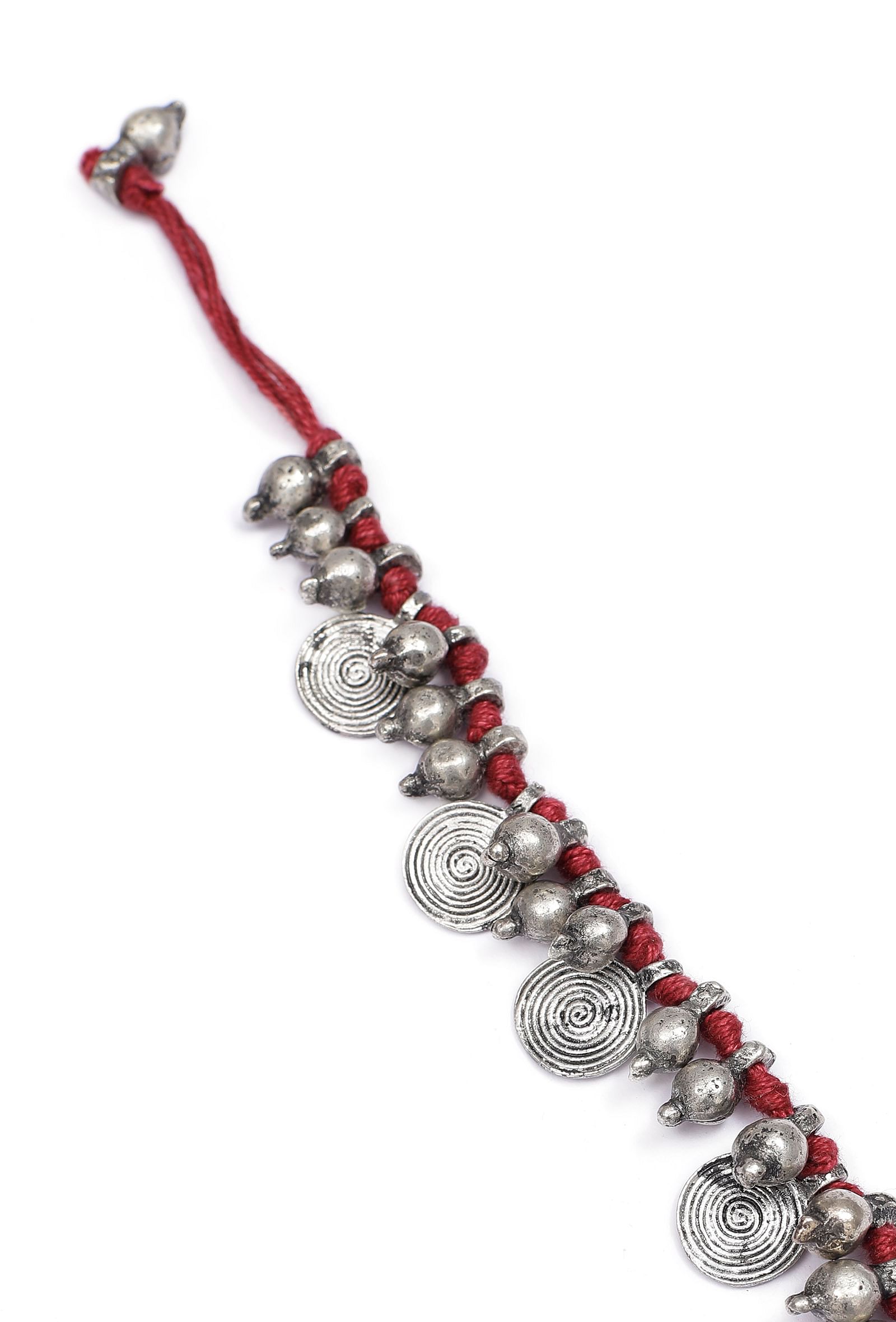 Scarlet Maroon with Silver Beads Necklace