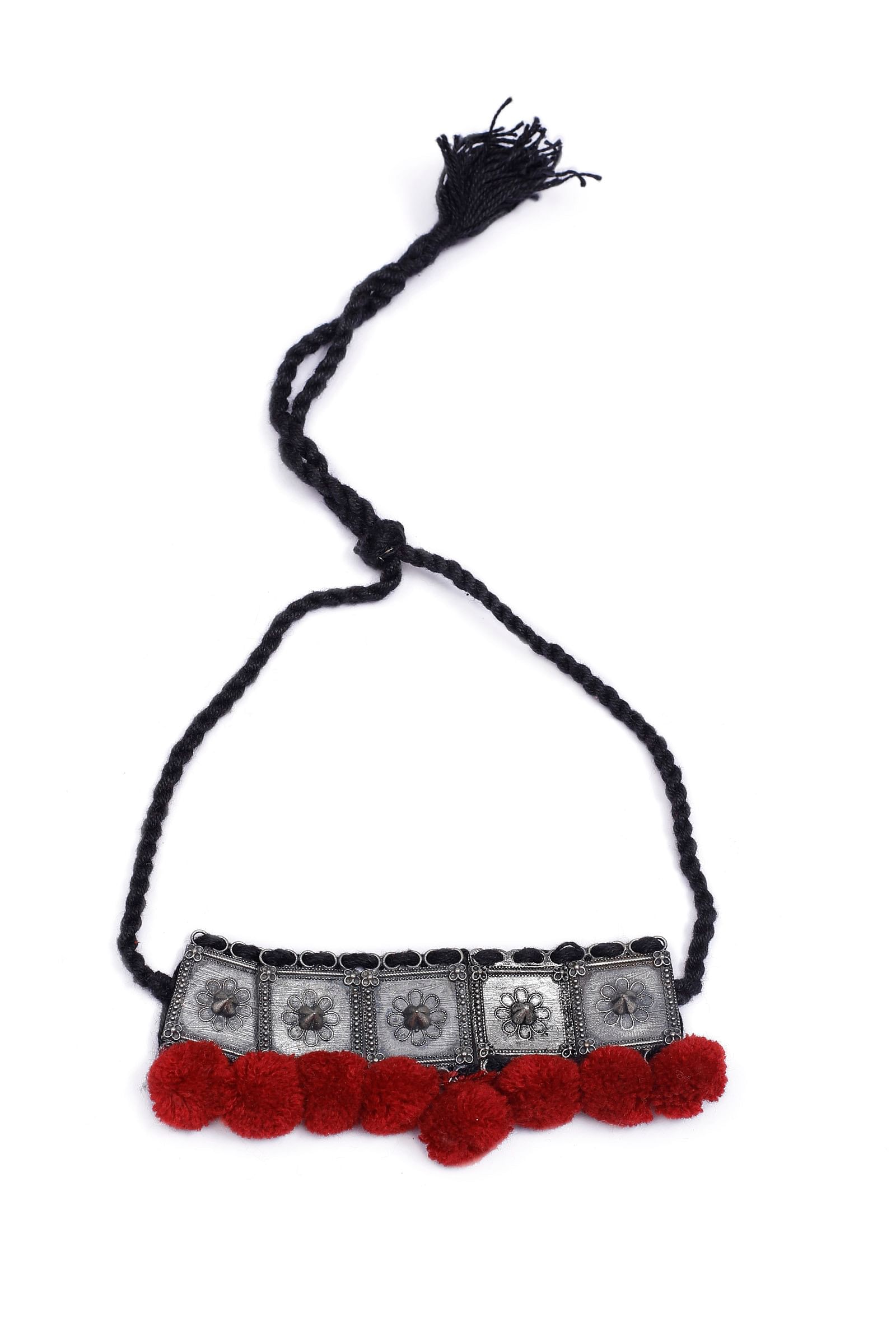 Red Pom Pom Handcrafted Tribal Necklace