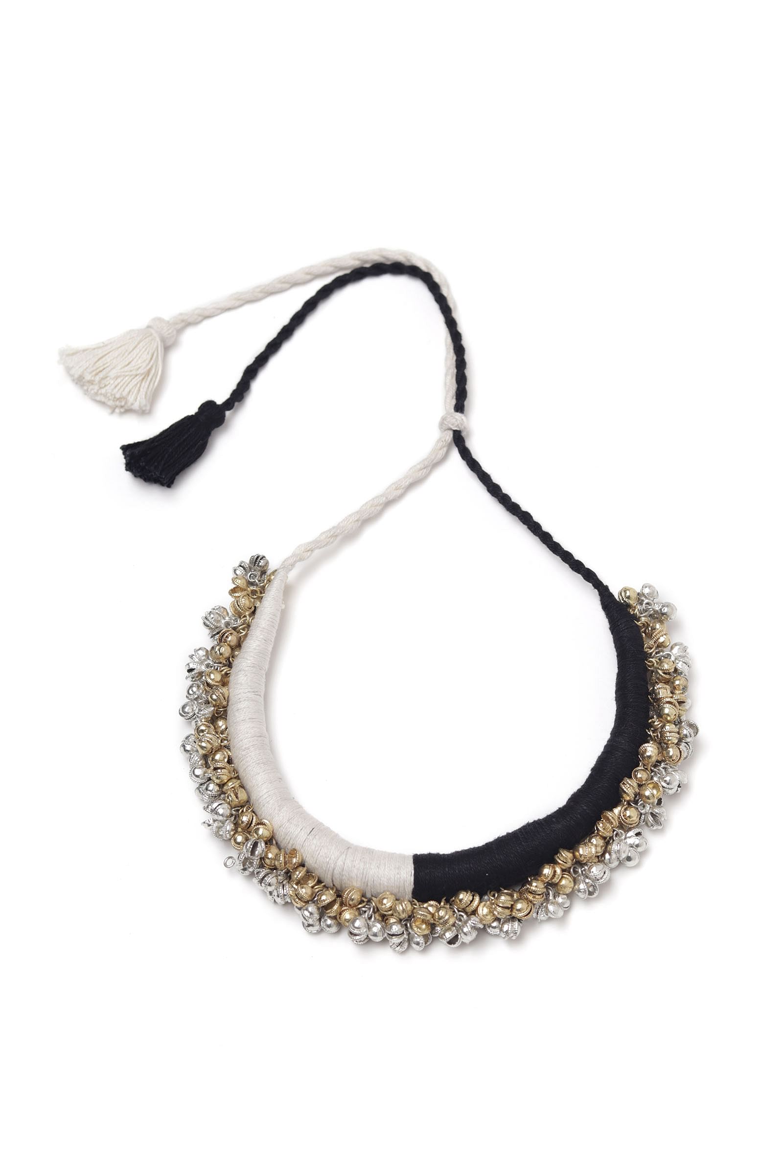Astira Duo White and Black Tribal Ghungroo  Necklace