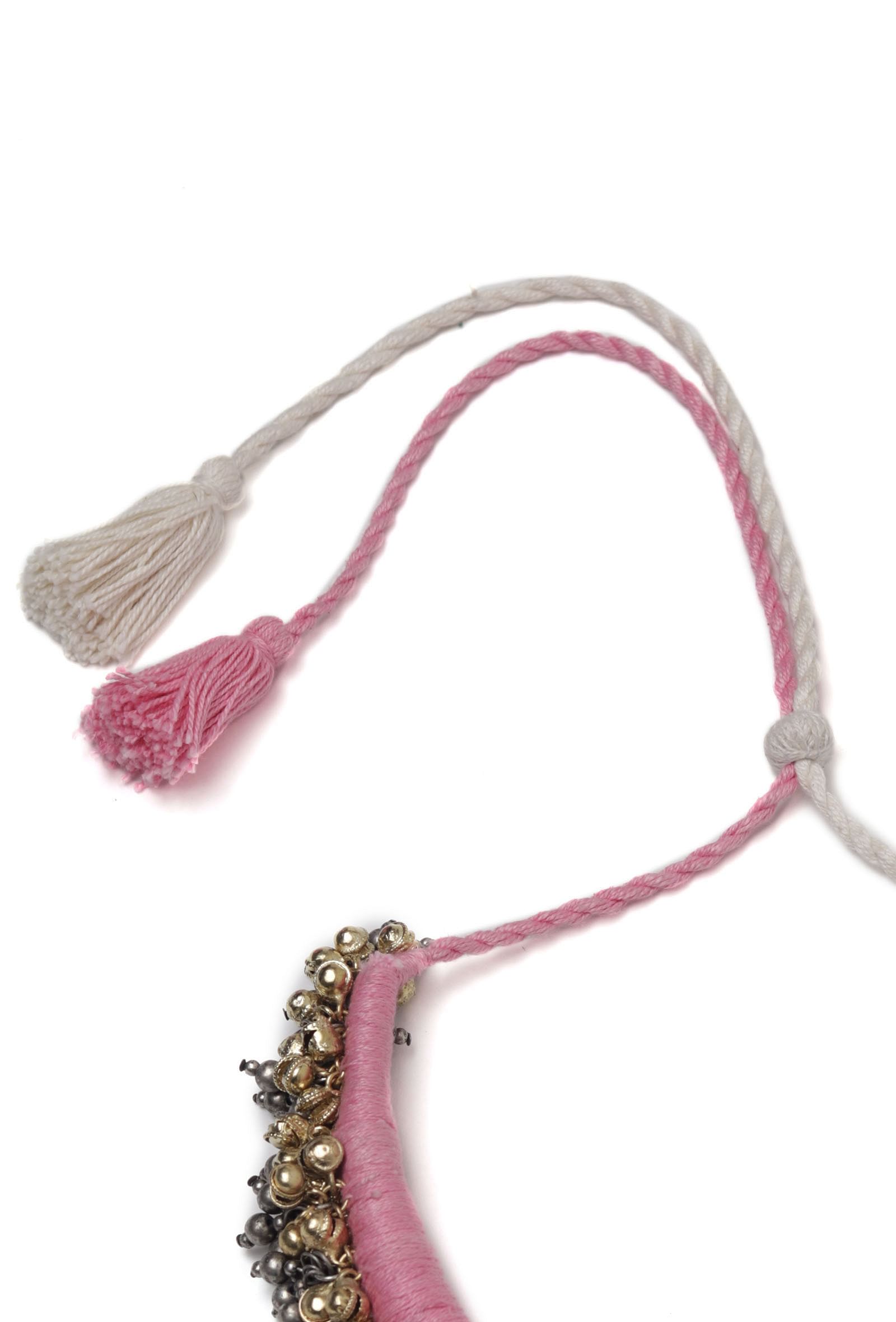Maahi Duo White and Pink Tribal Gold Ghungroo Necklace