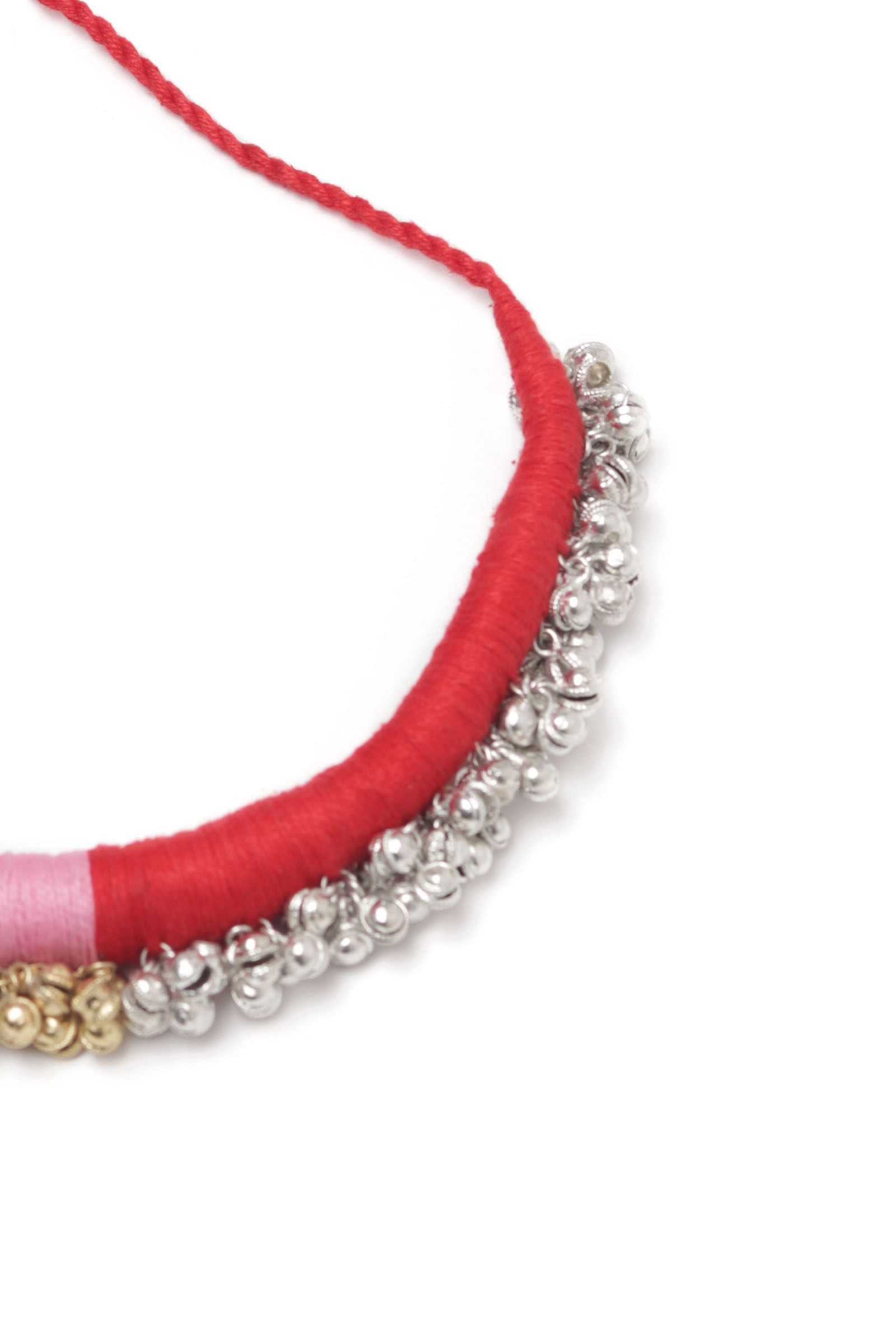 Lishika Duo Red and Pink Tribal Ghungroo Necklace