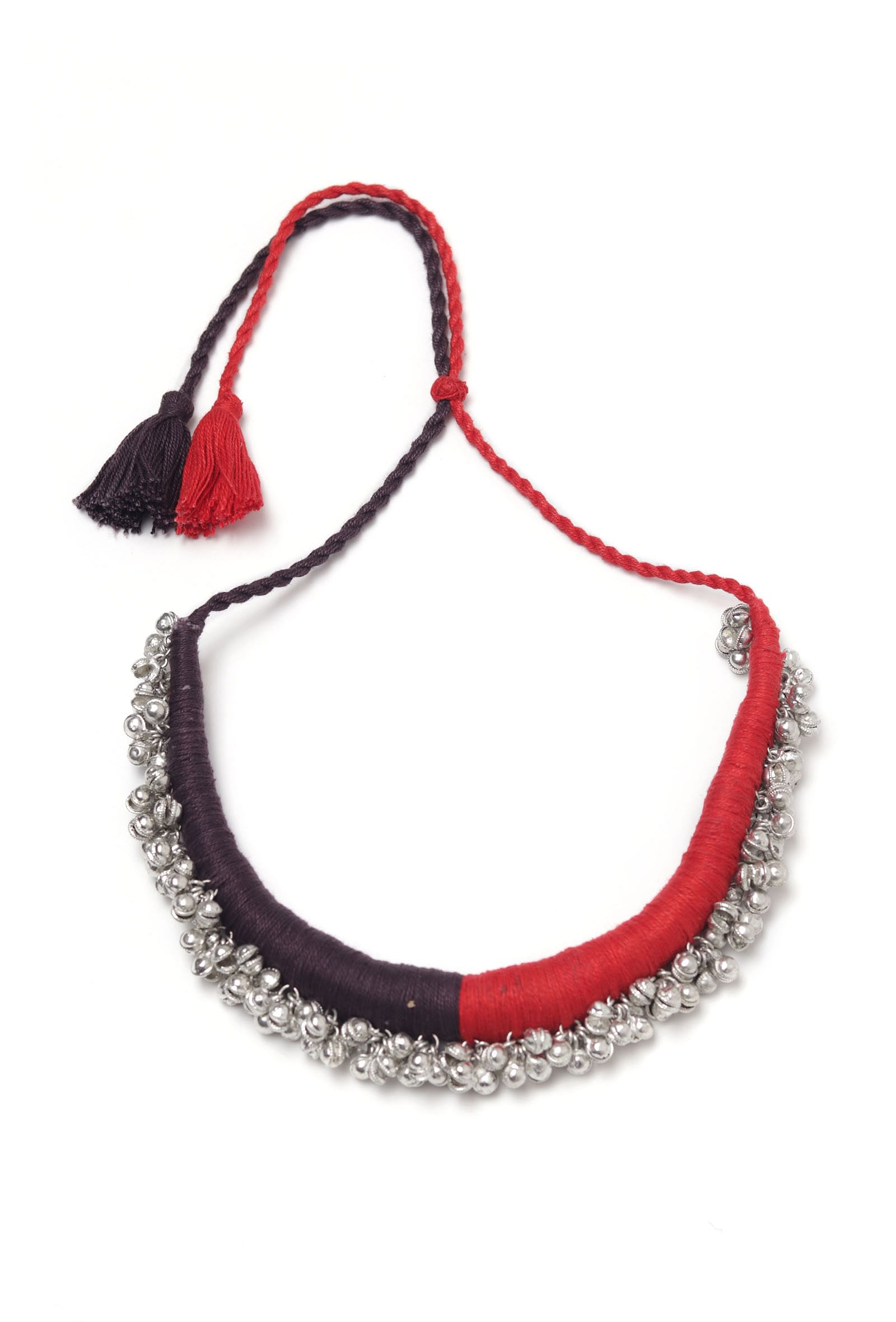 Fatima Duo Red and Black Silver Ghungroo Tribal Necklace