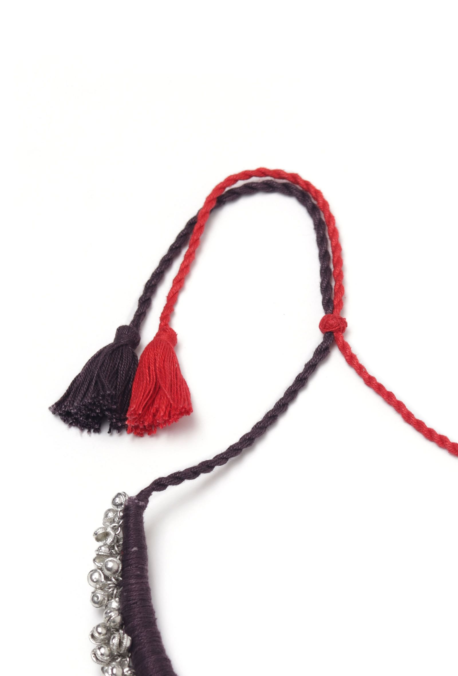 Fatima Duo Red and Black Silver Ghungroo Tribal Necklace