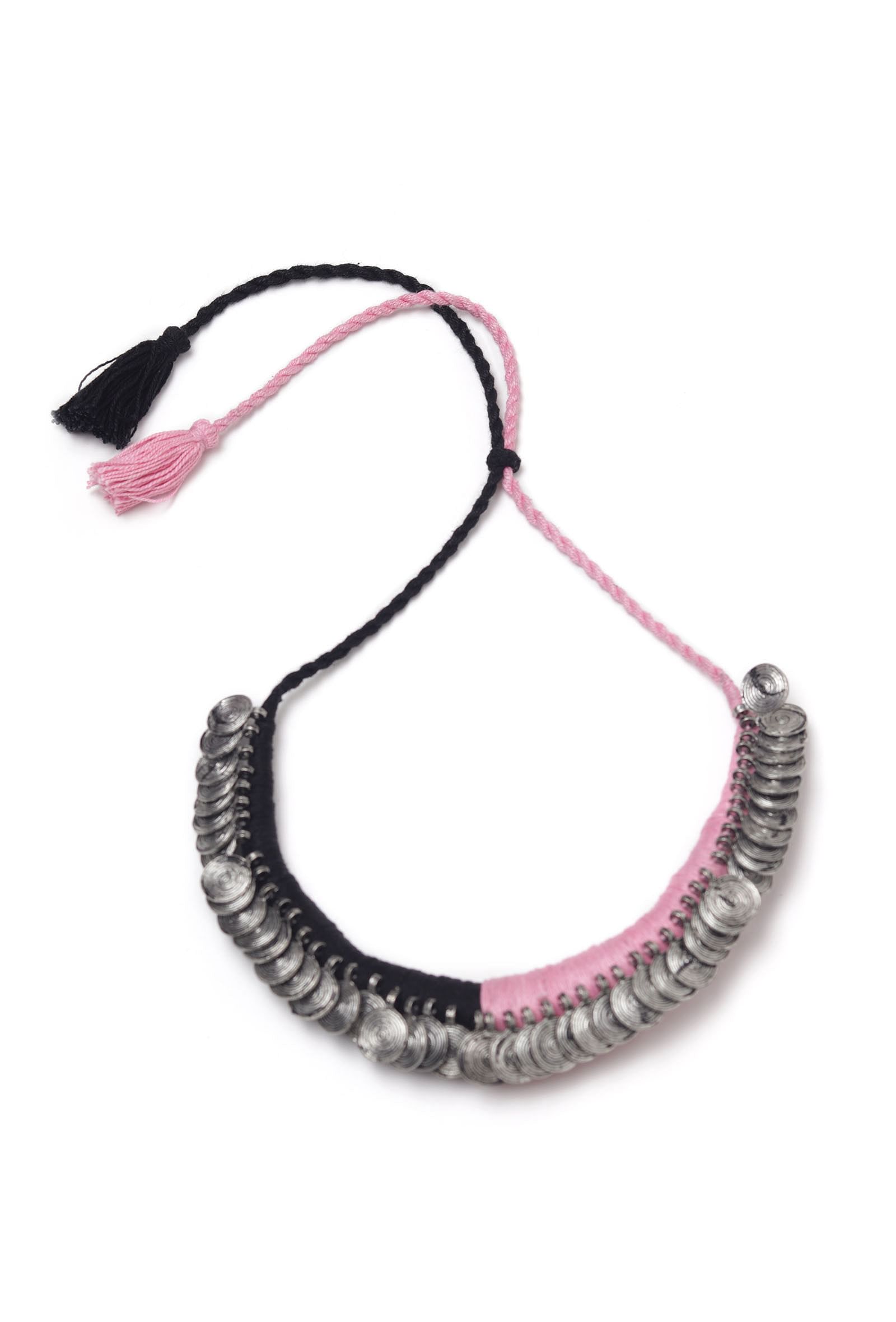 Mahira Duo Black and Pink Tribal Coin Necklace