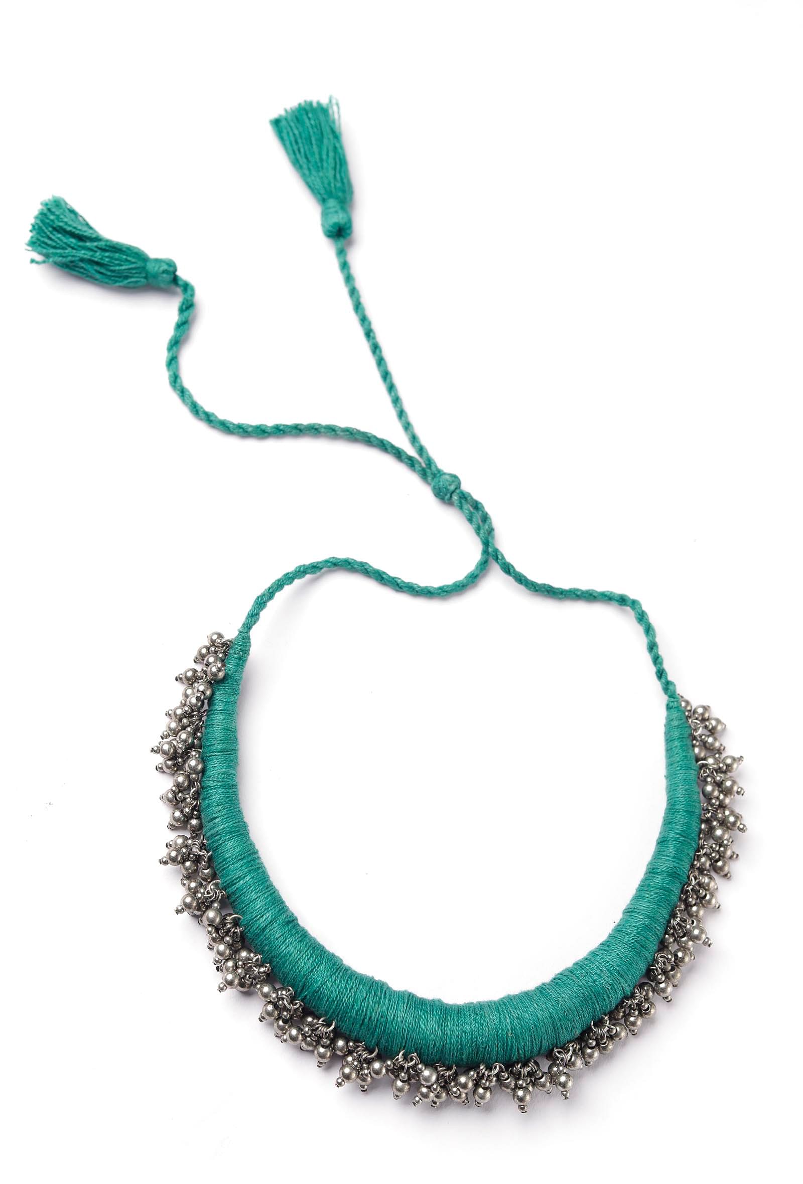 Kasheen Teal Green Tribal Ghungroo Necklace