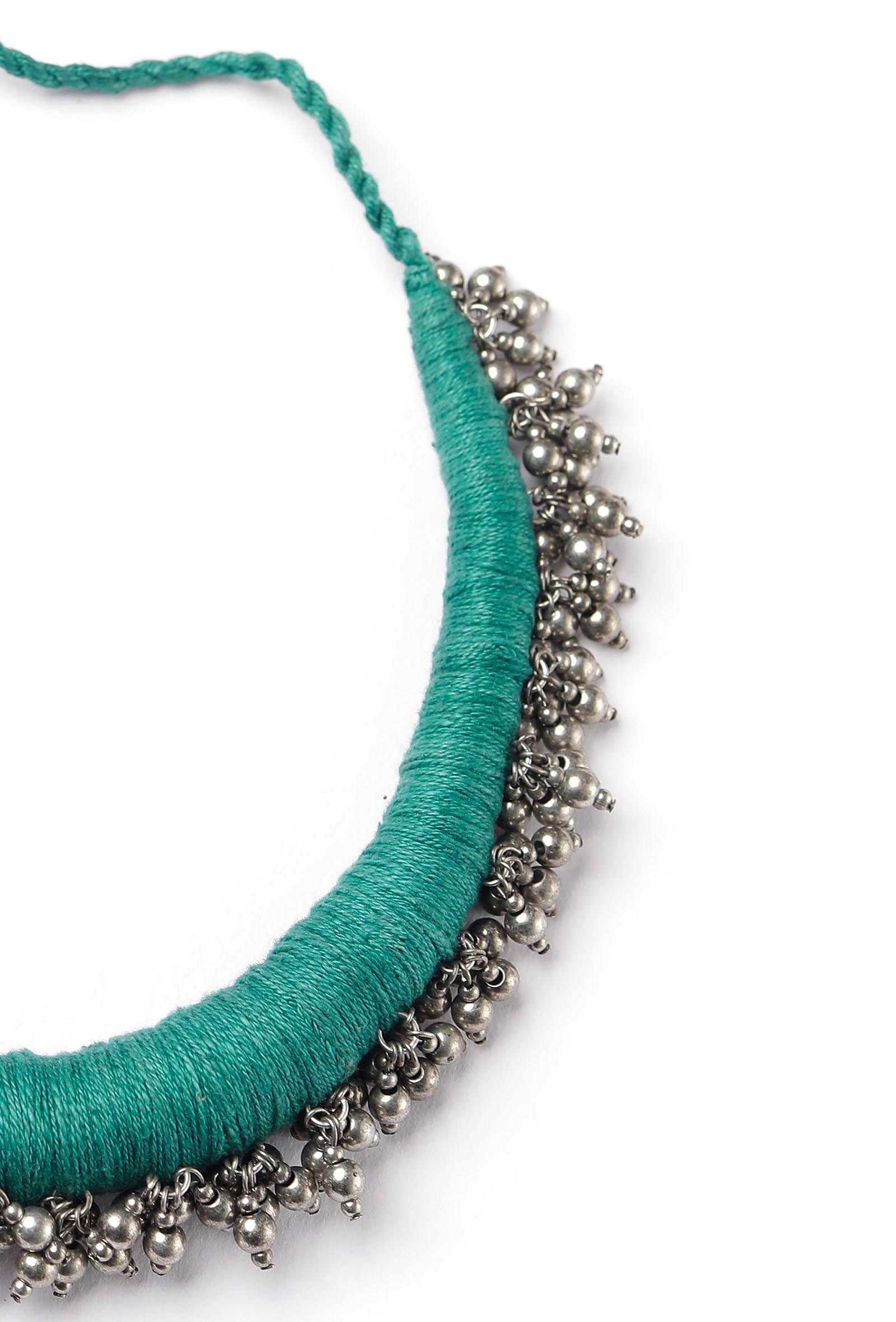 Kasheen Teal Green Tribal Ghungroo Necklace