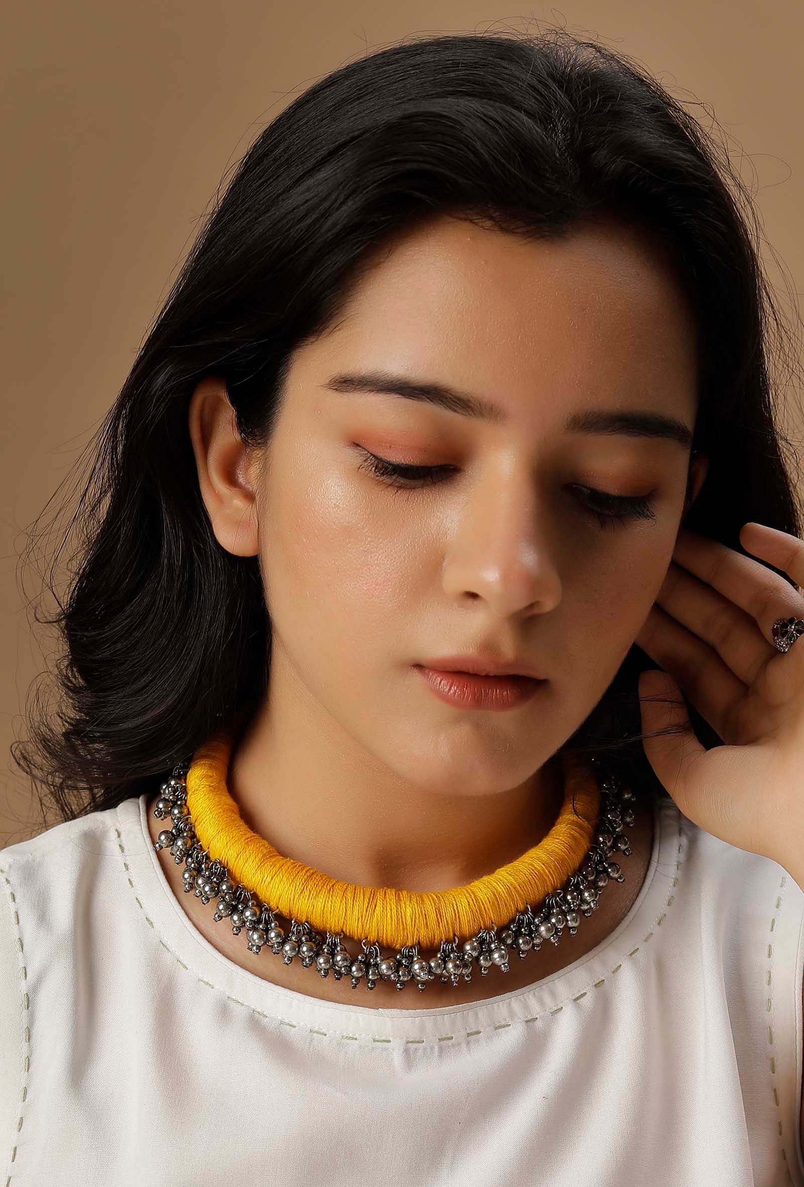 Moska Yellow Tribal Ghungroo Necklace