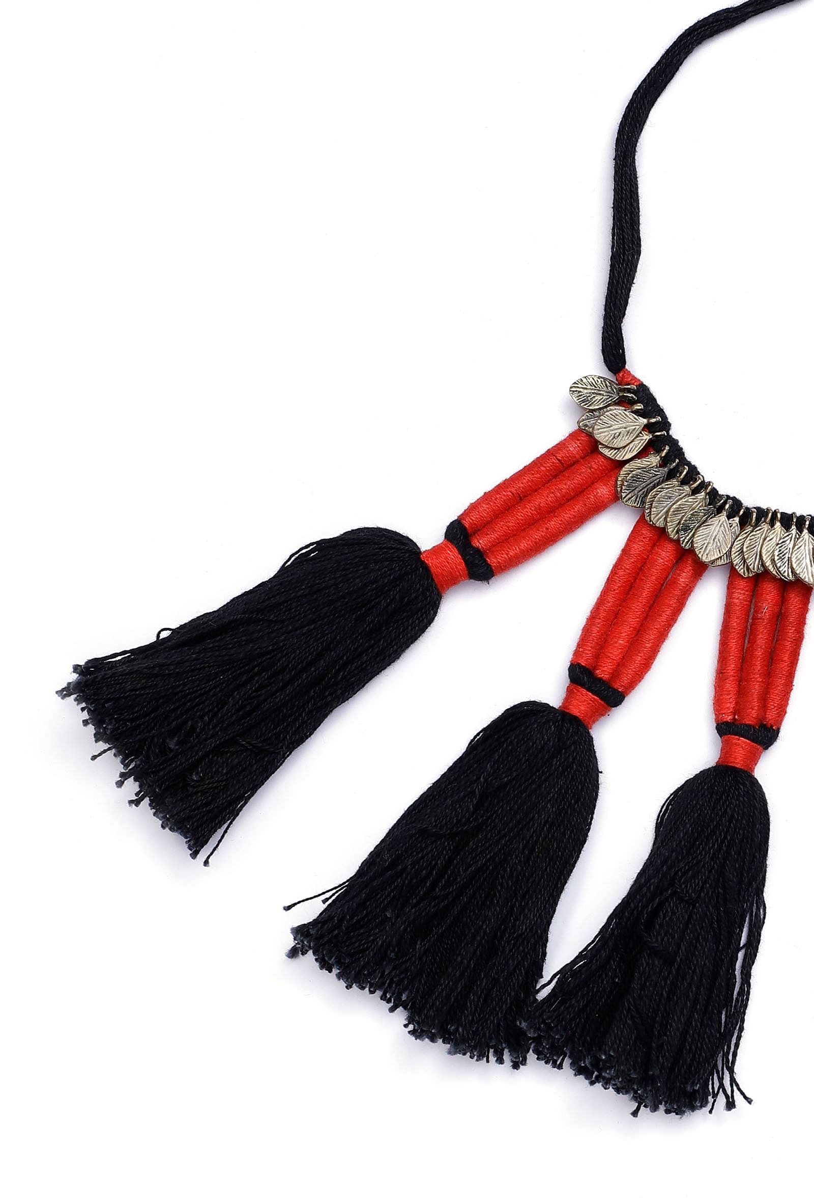 Red and Black Thread Silver Tribal Necklace