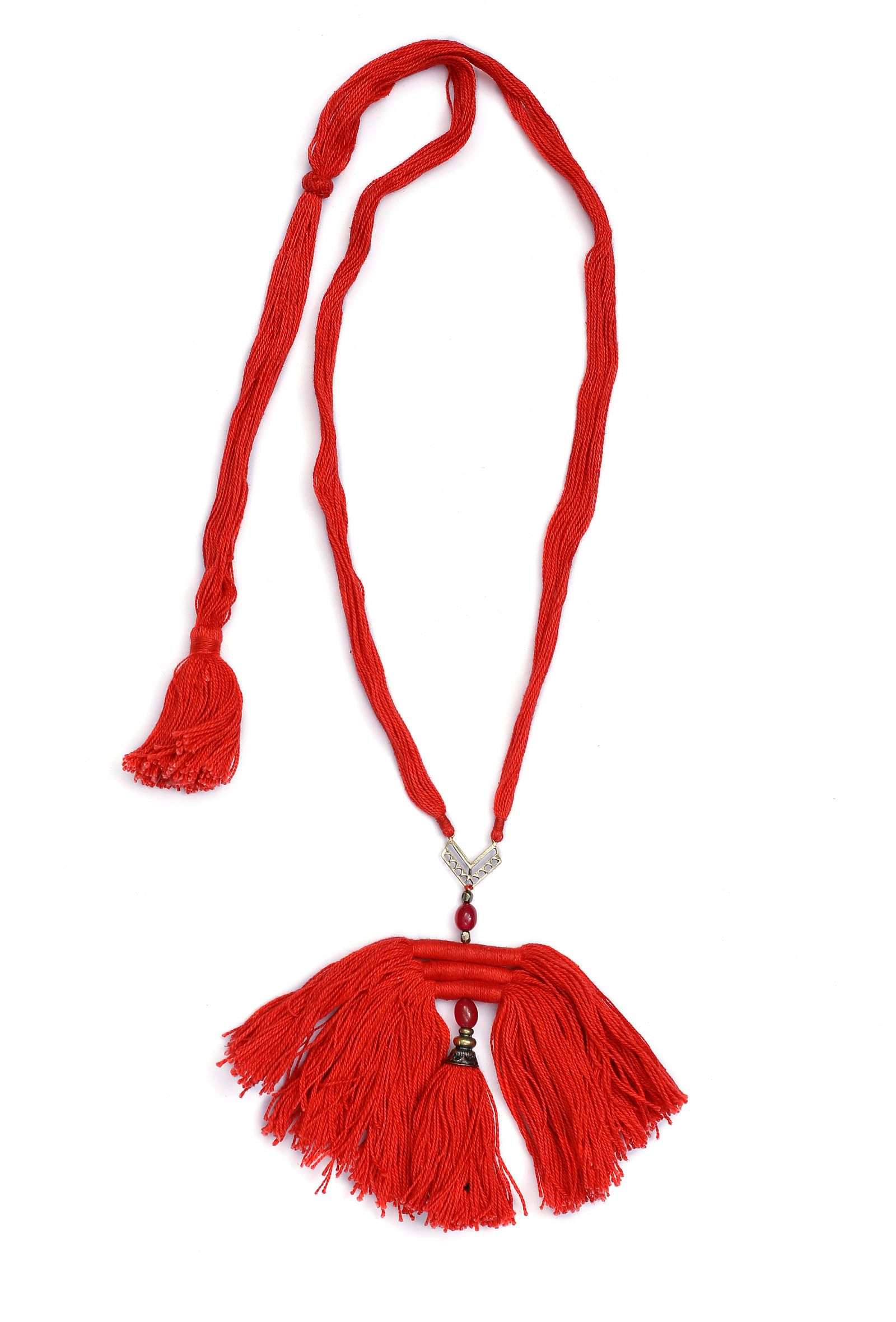 Scarlet Red Thread Silver Tribal Necklace