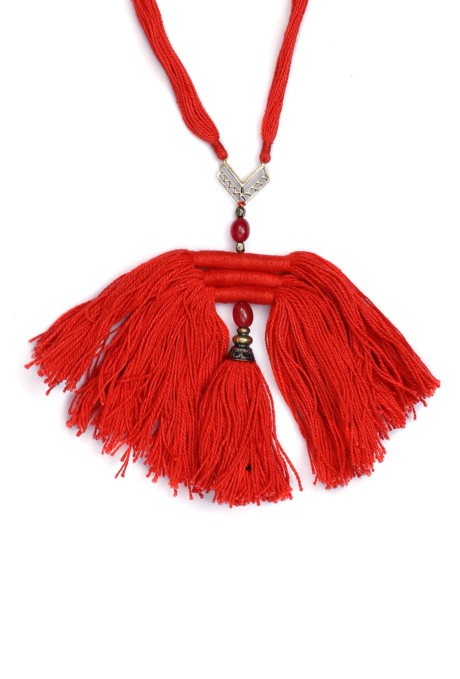 Scarlet Red Thread Silver Tribal Necklace