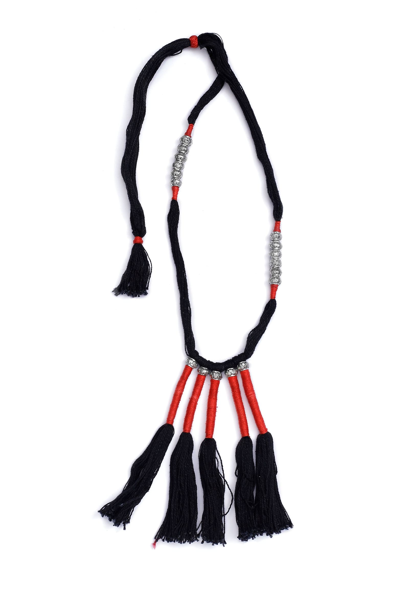 Lishika Red and Black Tassels Tribal Necklace