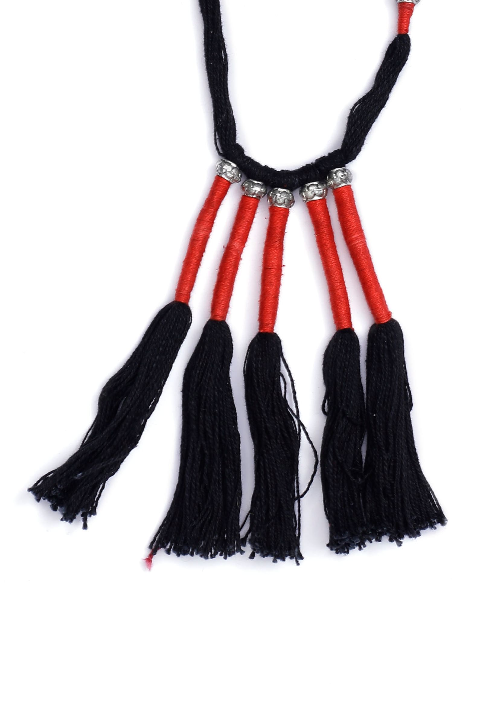 Lishika Red and Black Tassels Tribal Necklace
