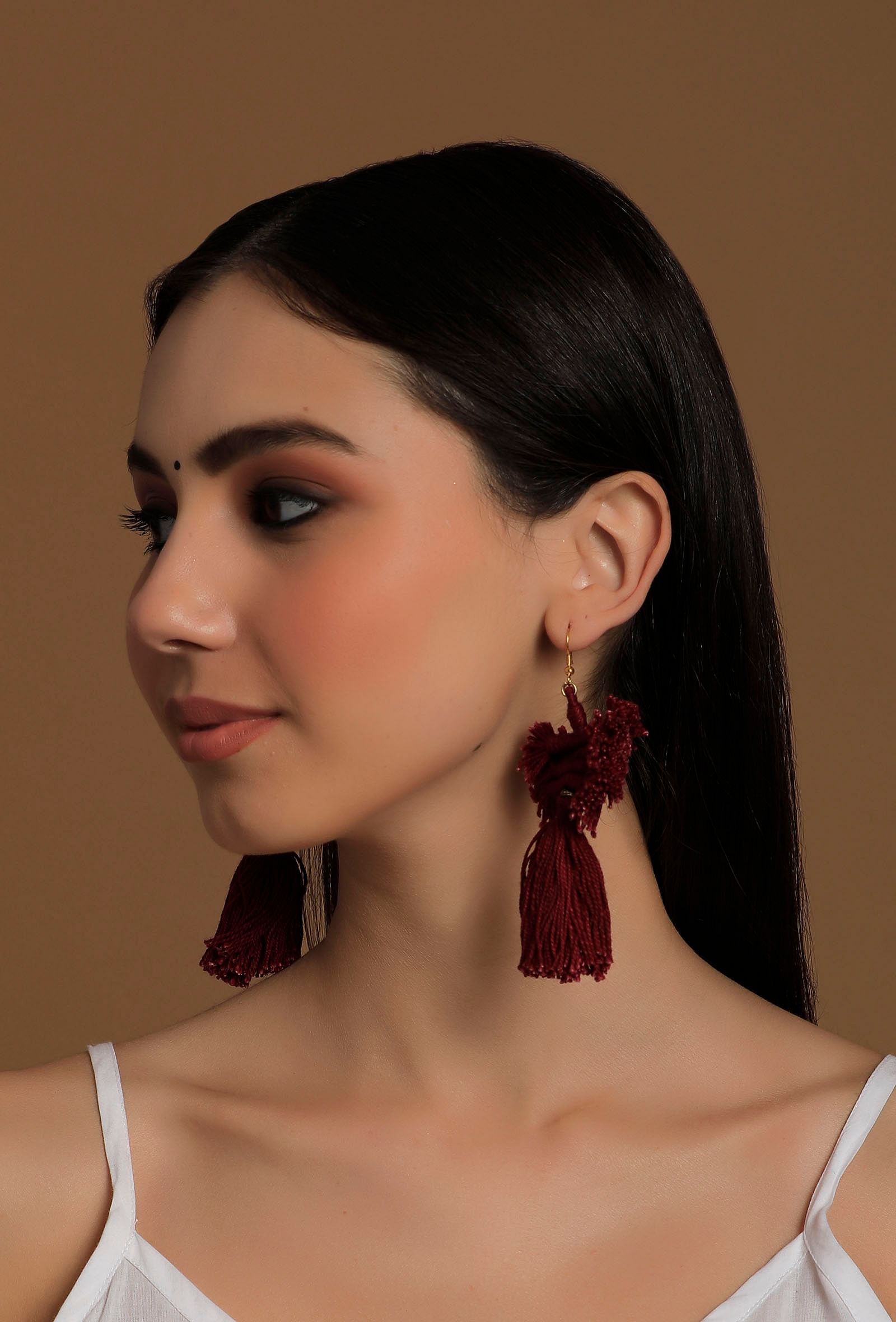 Maroon Tribal Thread Earrings