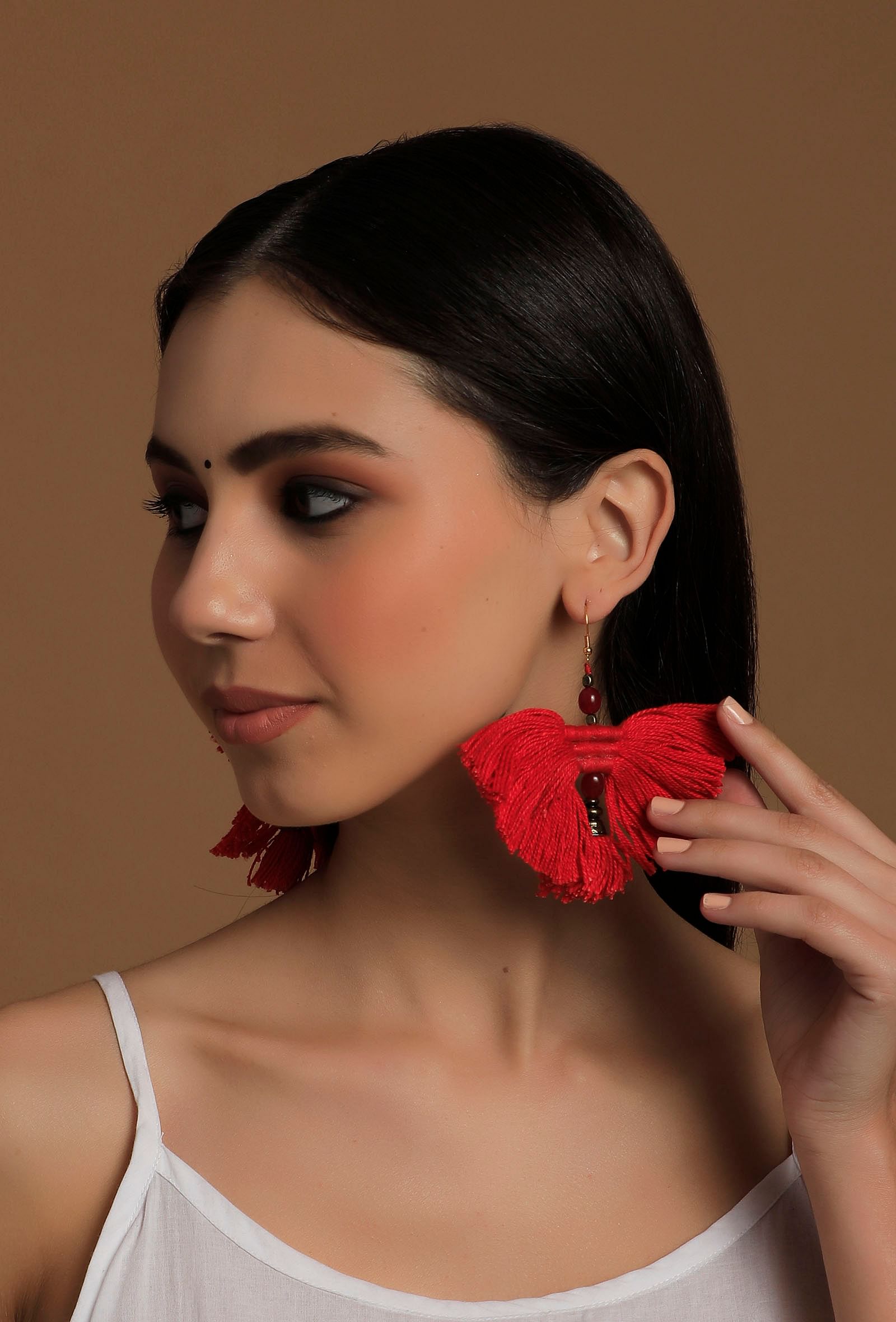 Eliana Red Tassels Thread Earrings