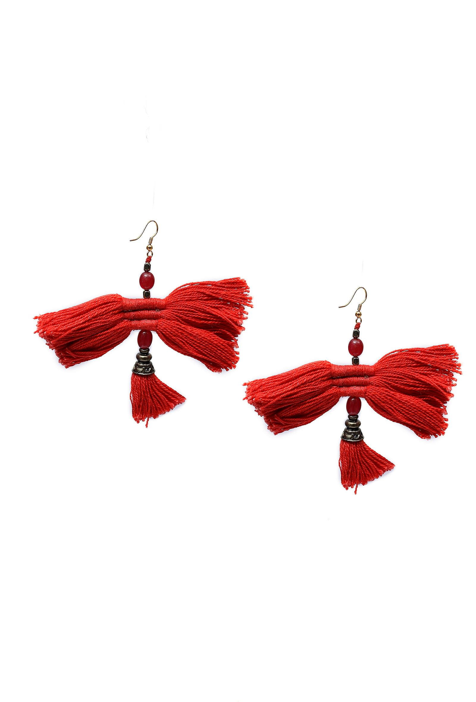 Eliana Red Tassels Thread Earrings