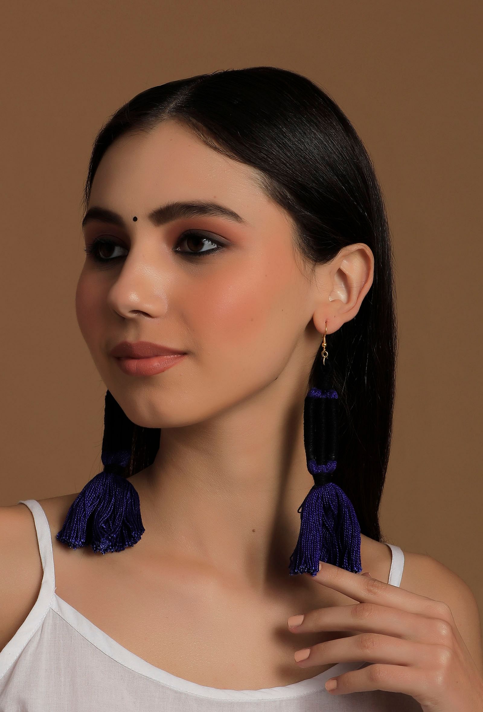 Naomi Prussian Blue Tassels Thread Earrings