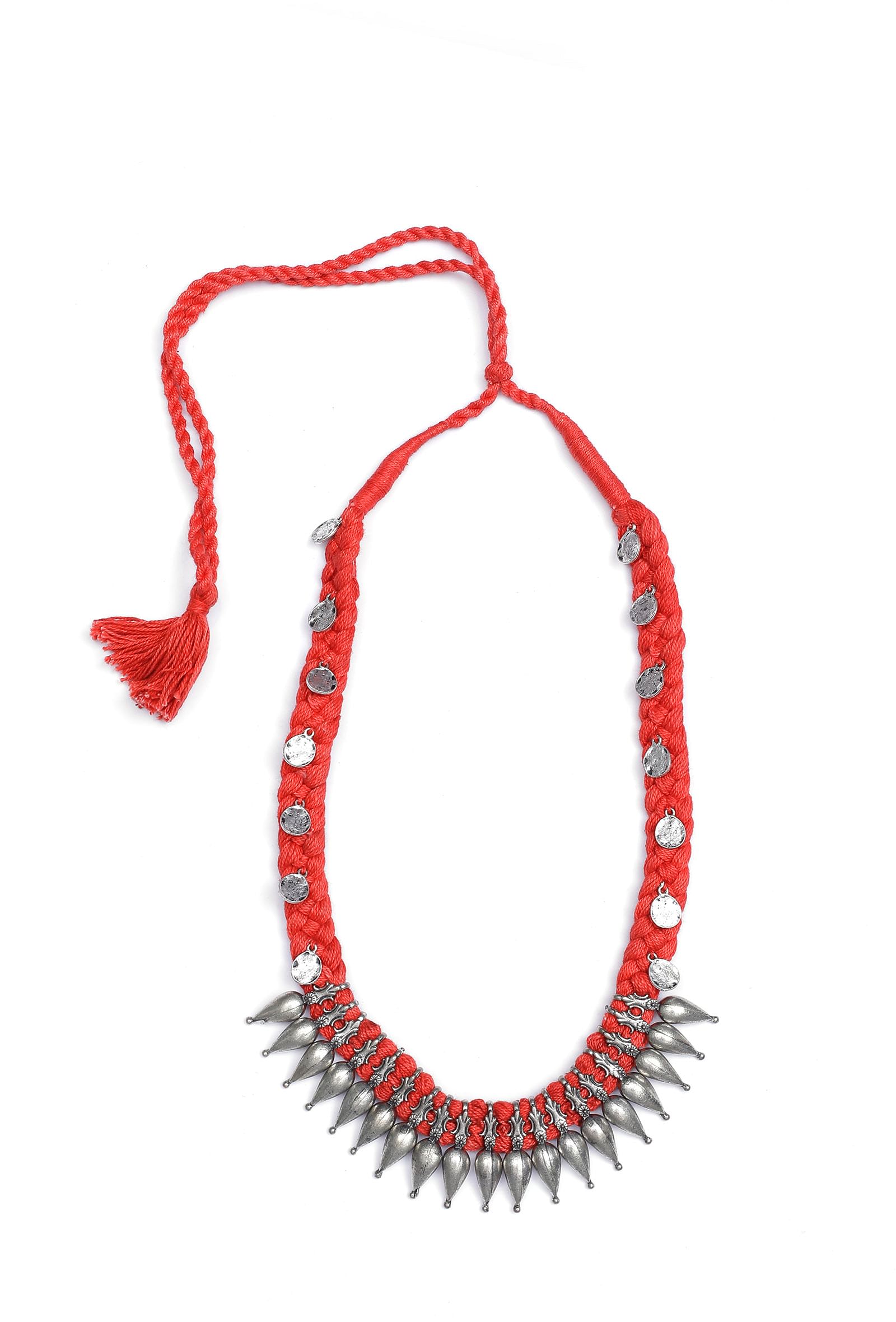 Scarlet Orange Tribal Brass Necklace