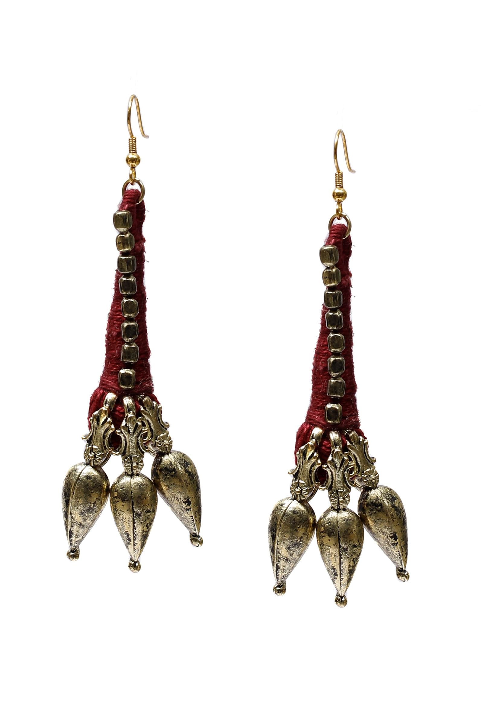 Aradia Maroon Tribal Brass Earrings