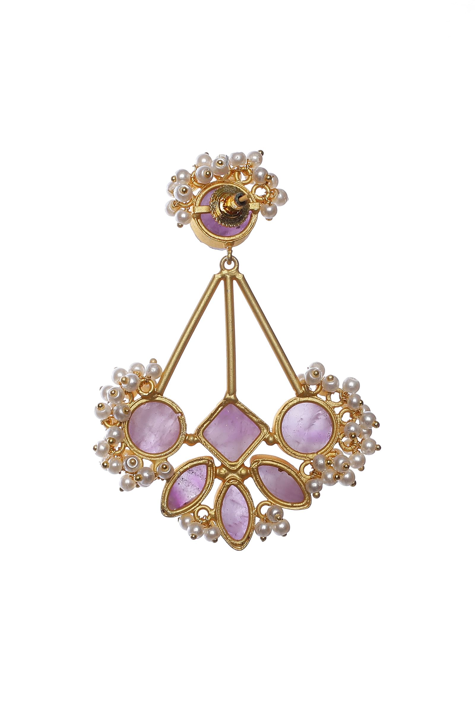 Lilac Purple Stone Pearl Earrings