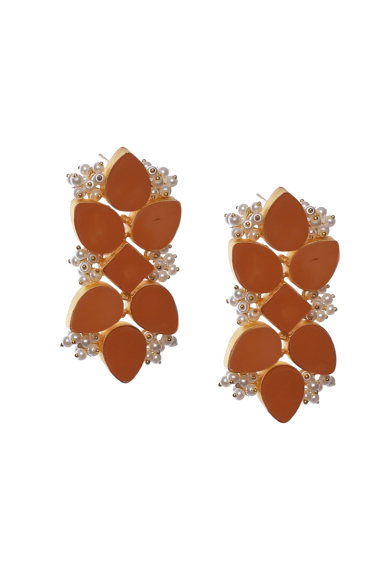 Light Orange Gold Stone Pearl Earrings