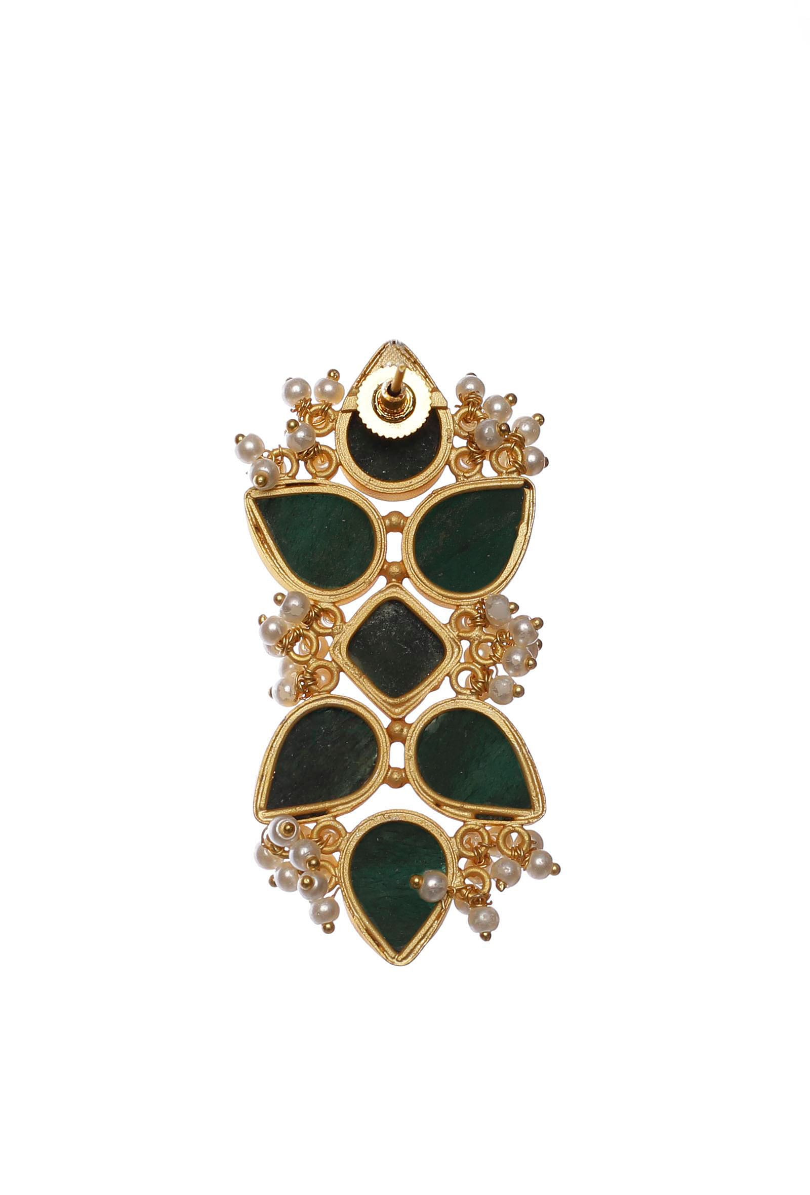Dark Green Gold Stone Pearl Earrings