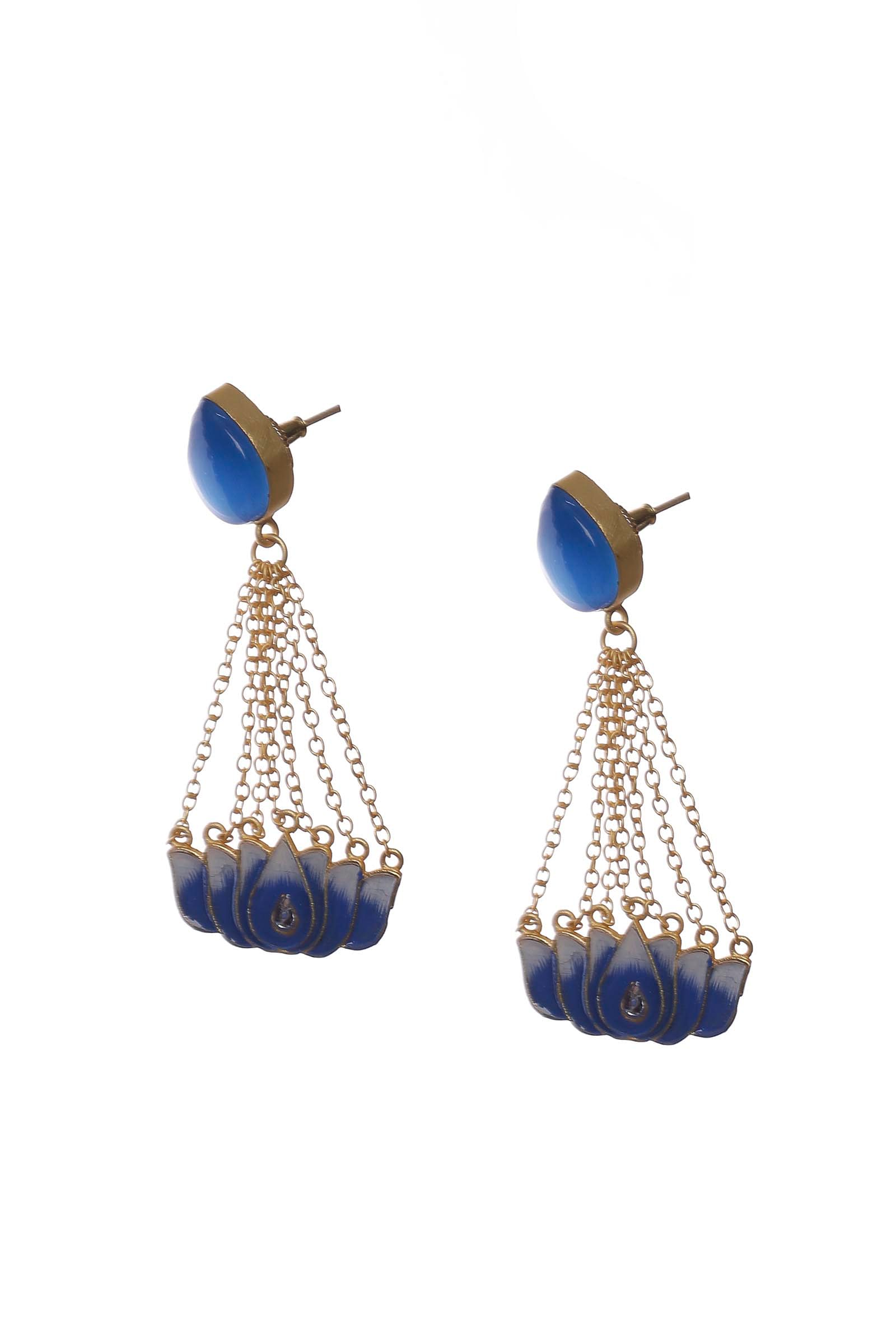 Light Blue Gold Chain Earrings