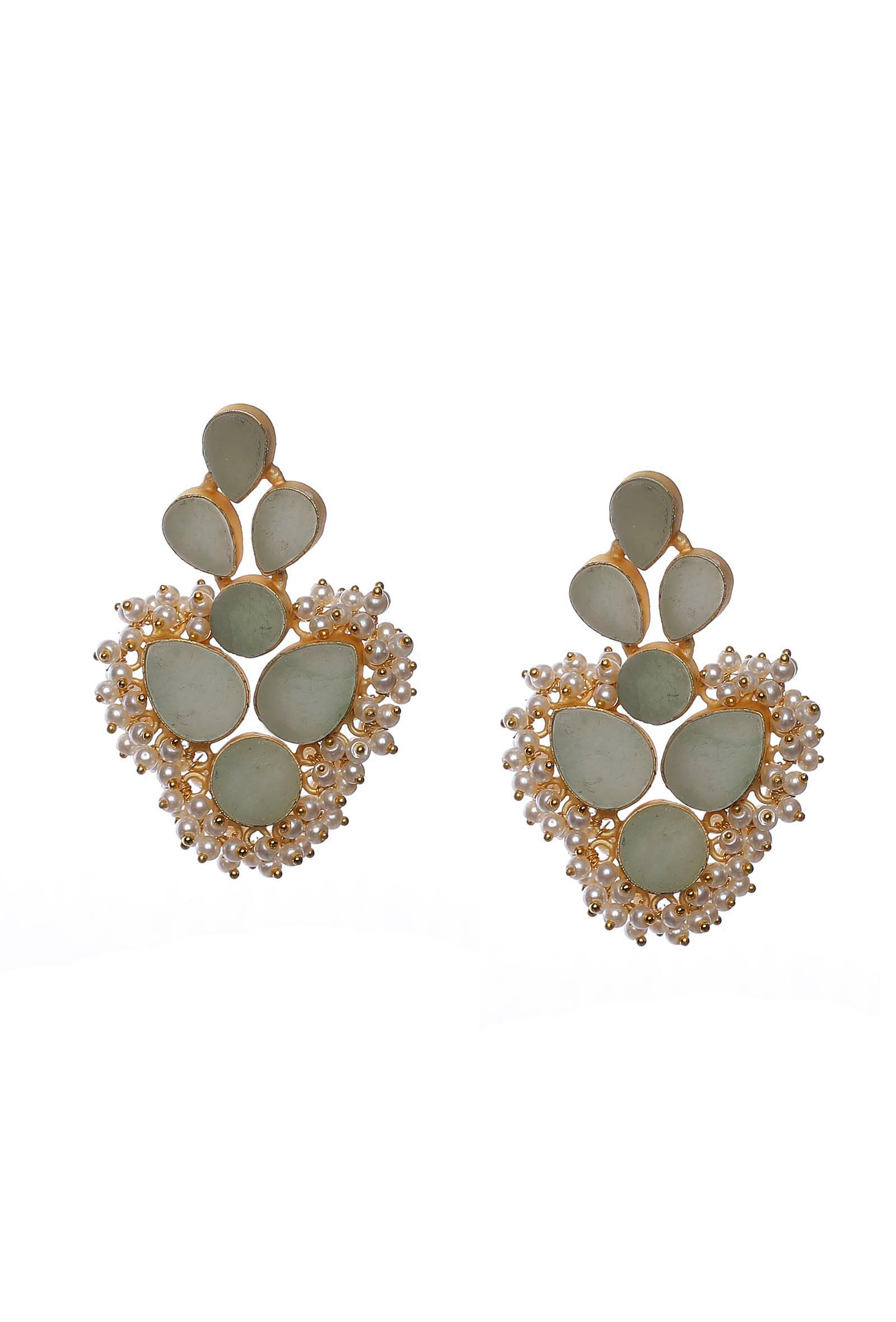 Fern Green Gold Stone Pearl Earrings