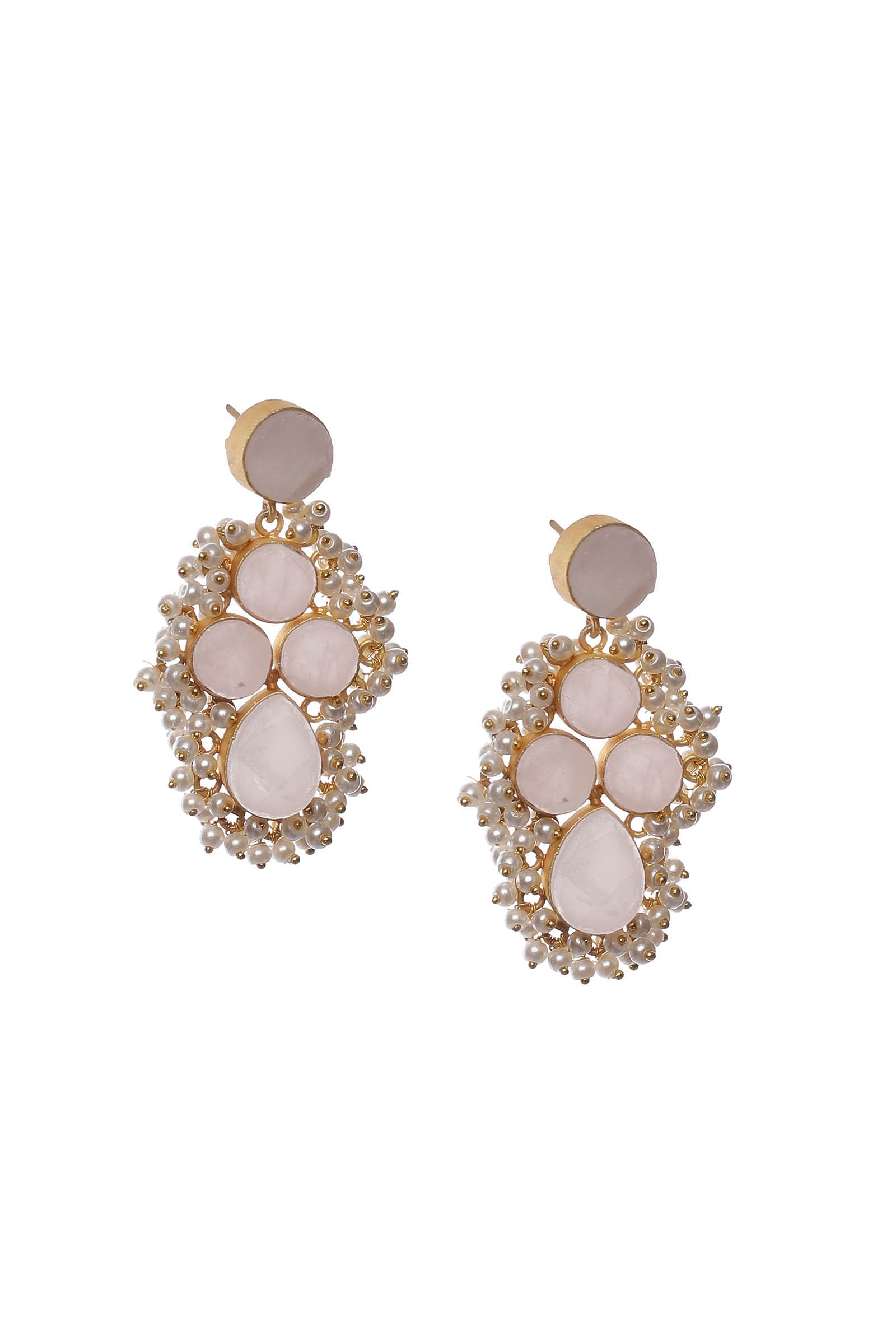 Pastel Pink Gold Stone Pearl Earrings