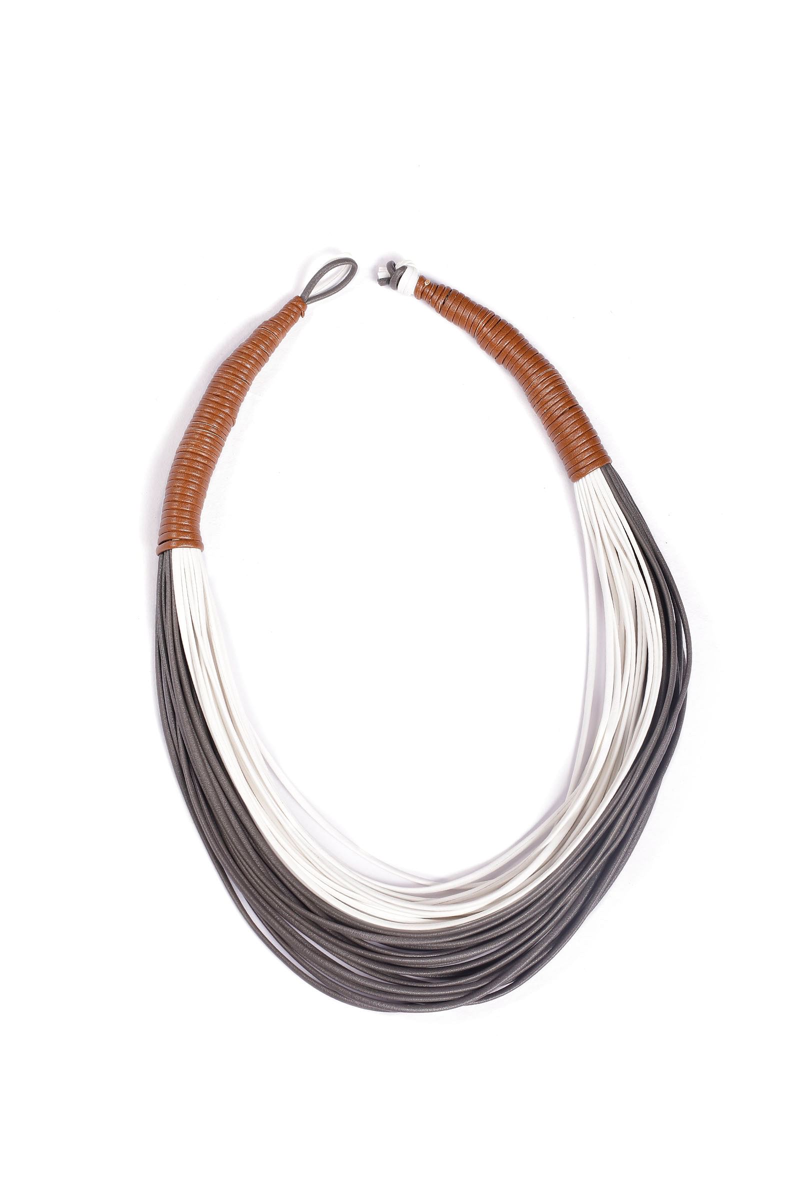 Grey and White Cruelty Free Leather Layered Necklace