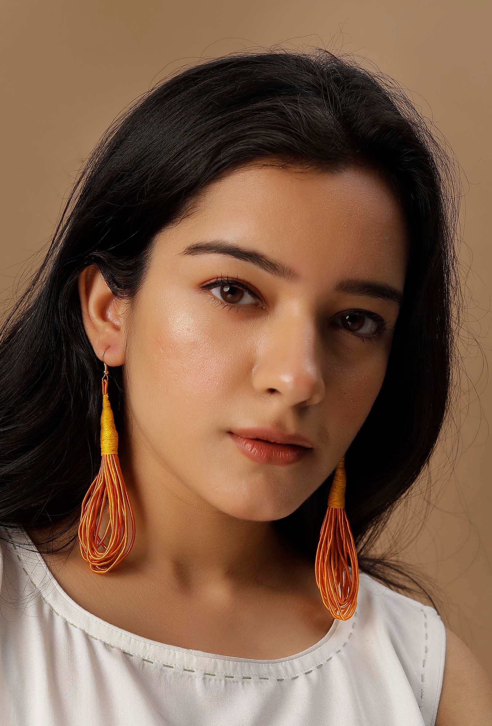 Sunshine Orange Thread Tribal Earrings