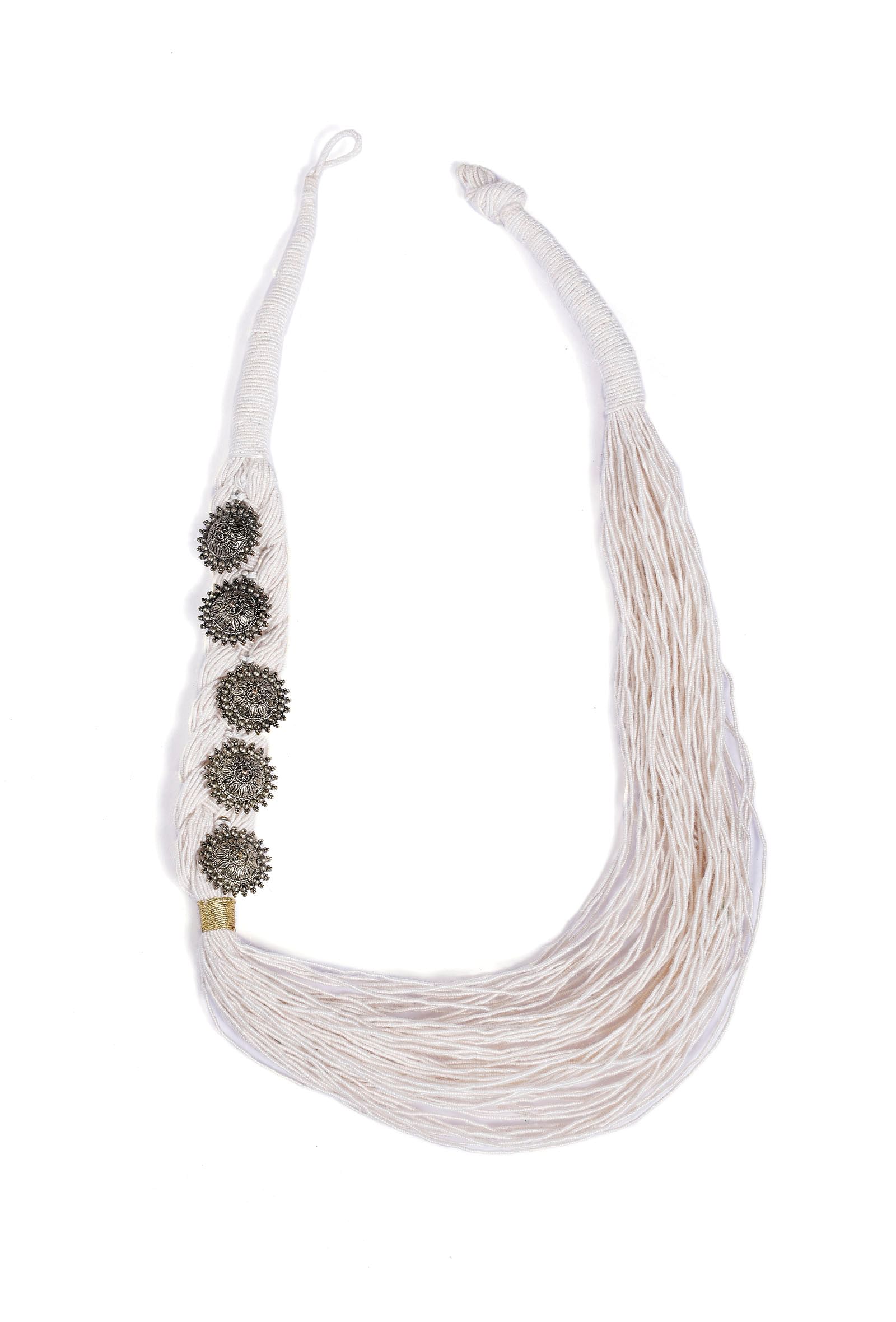 Lace White Coin Layered Thread Necklace
