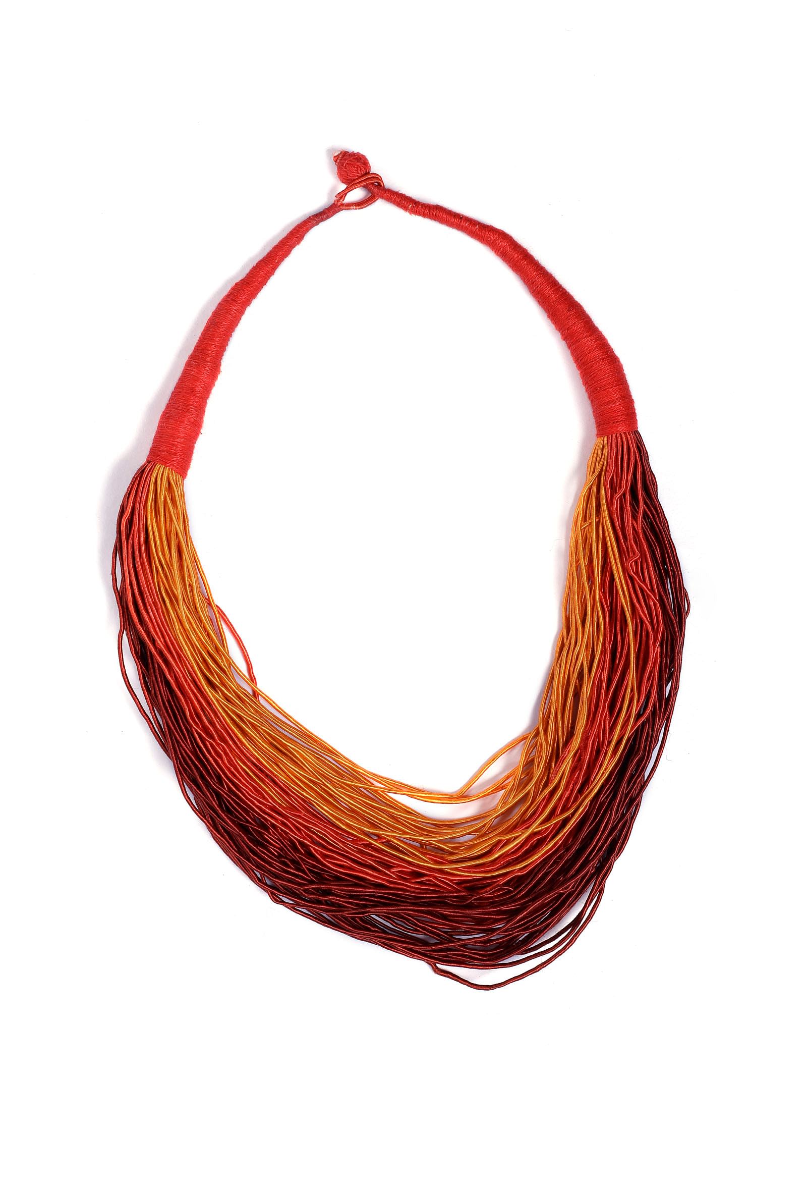 Scarlet Orange Red Contrast Thread Tribal Necklace
