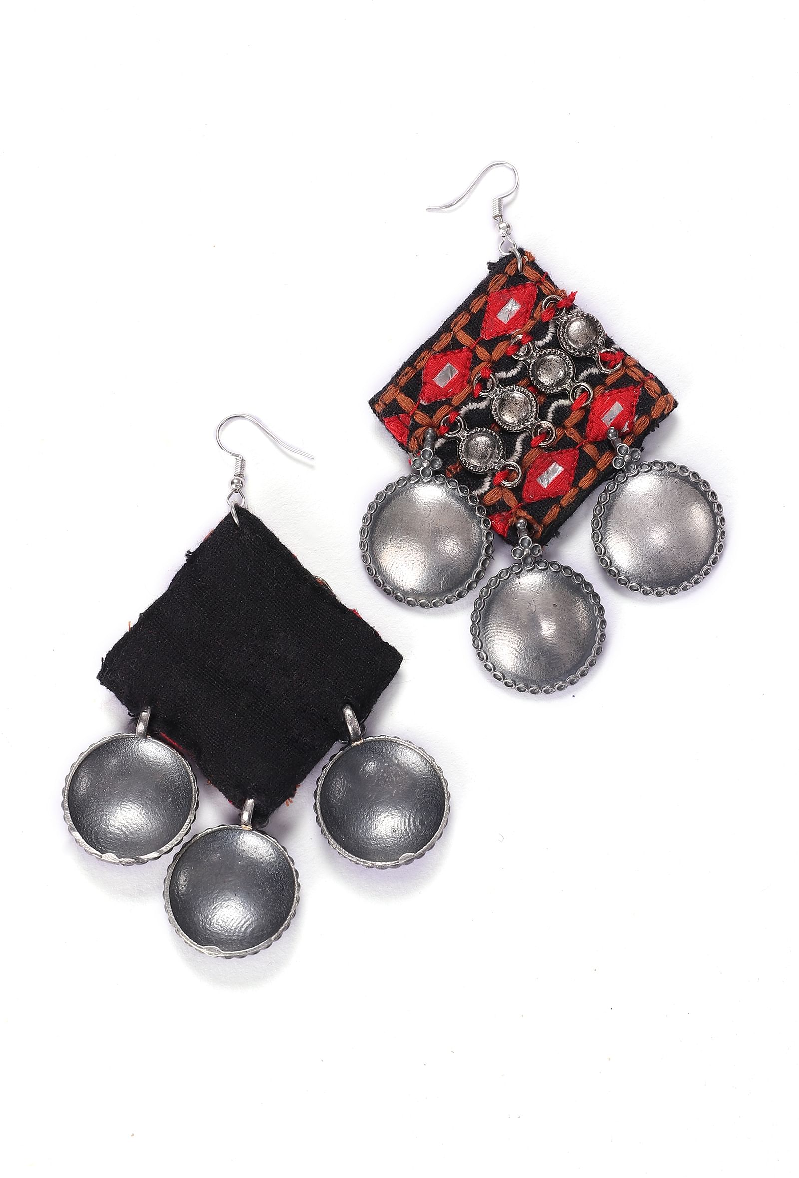 Red and Black Squared Kutch Earrings