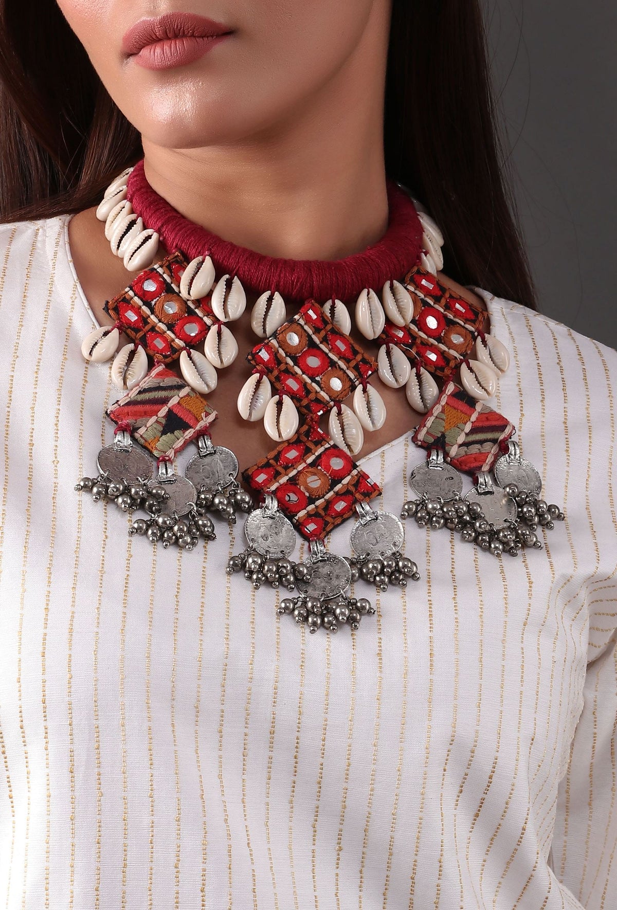Burgundy Red Kutch Cowry Shell Necklace