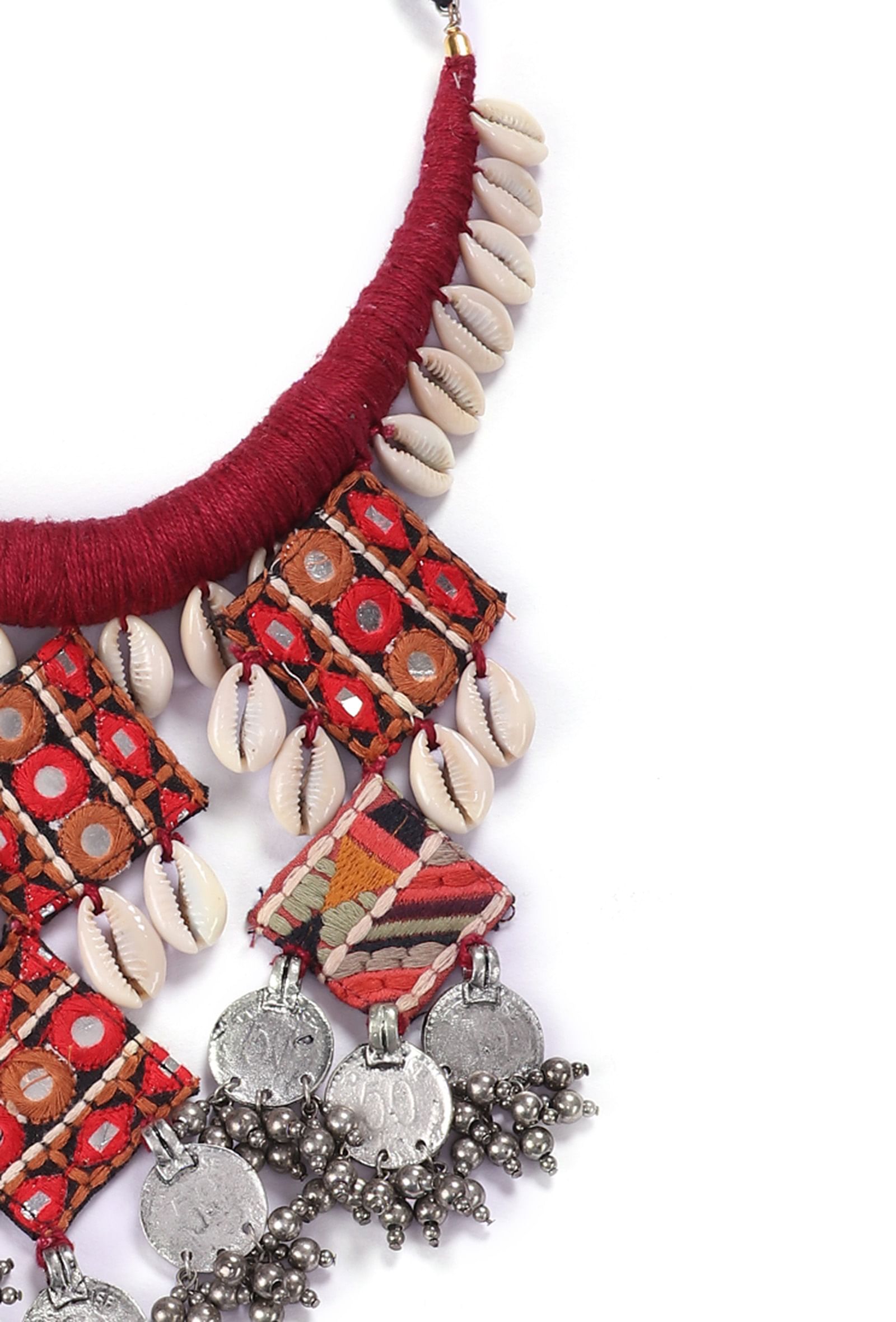 Burgundy Red Kutch Cowry Shell Necklace