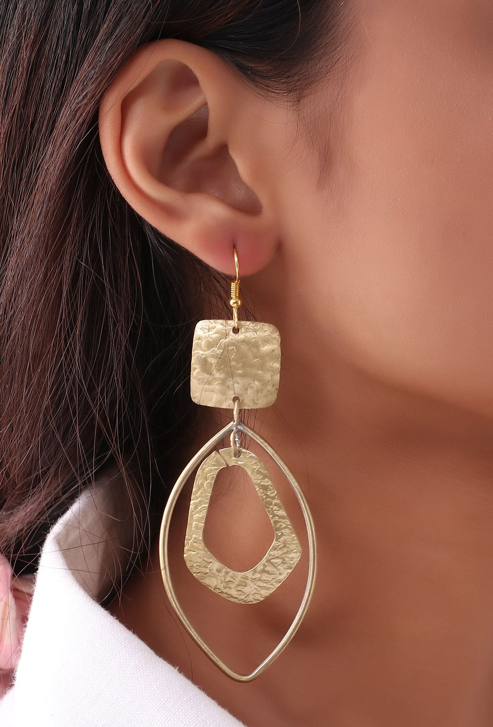 Oval Brass with Square Earrings