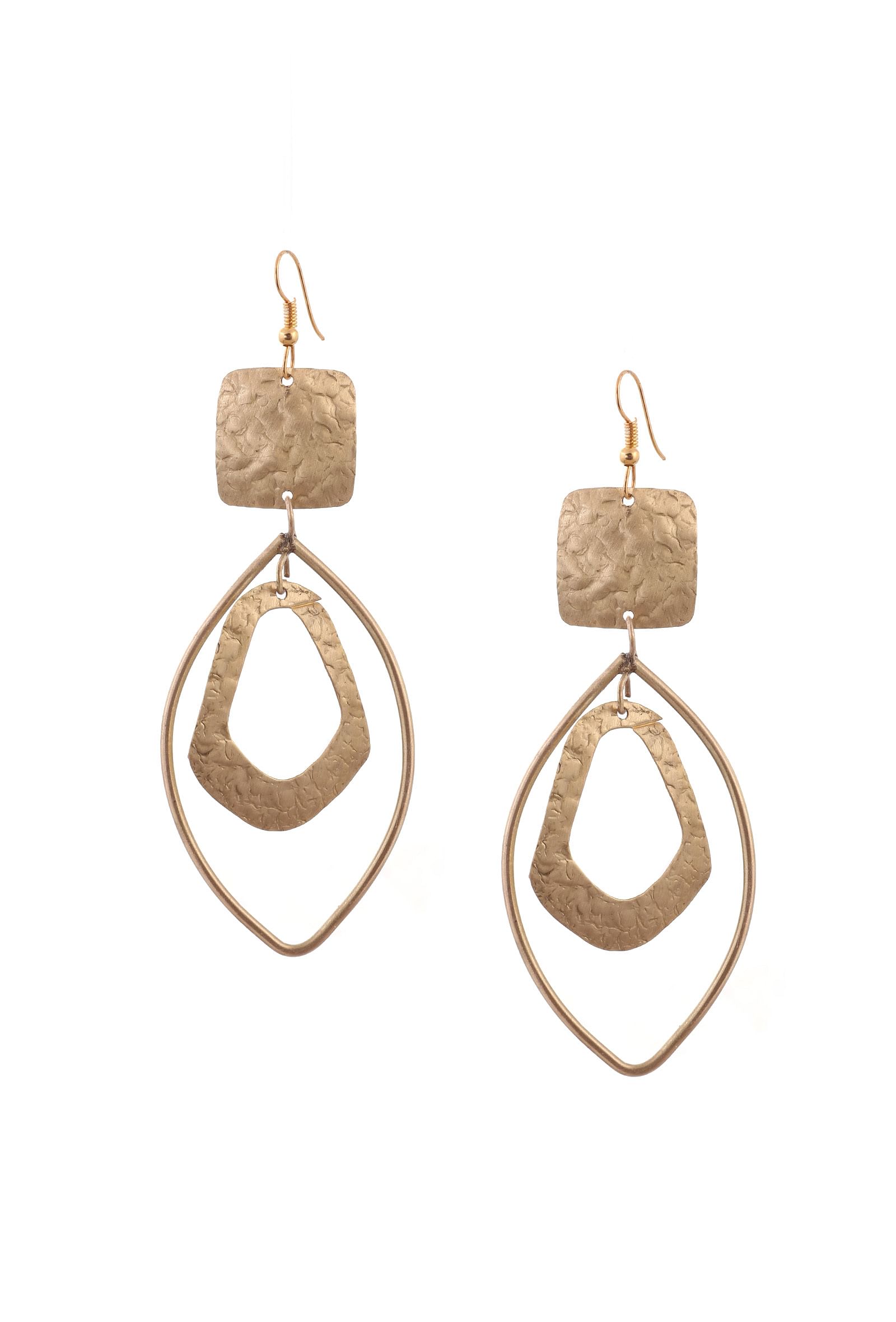 Oval Brass with Square Earrings