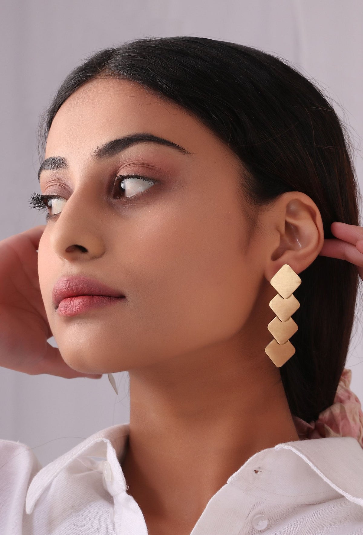 Four Square Layered Brass Earrings