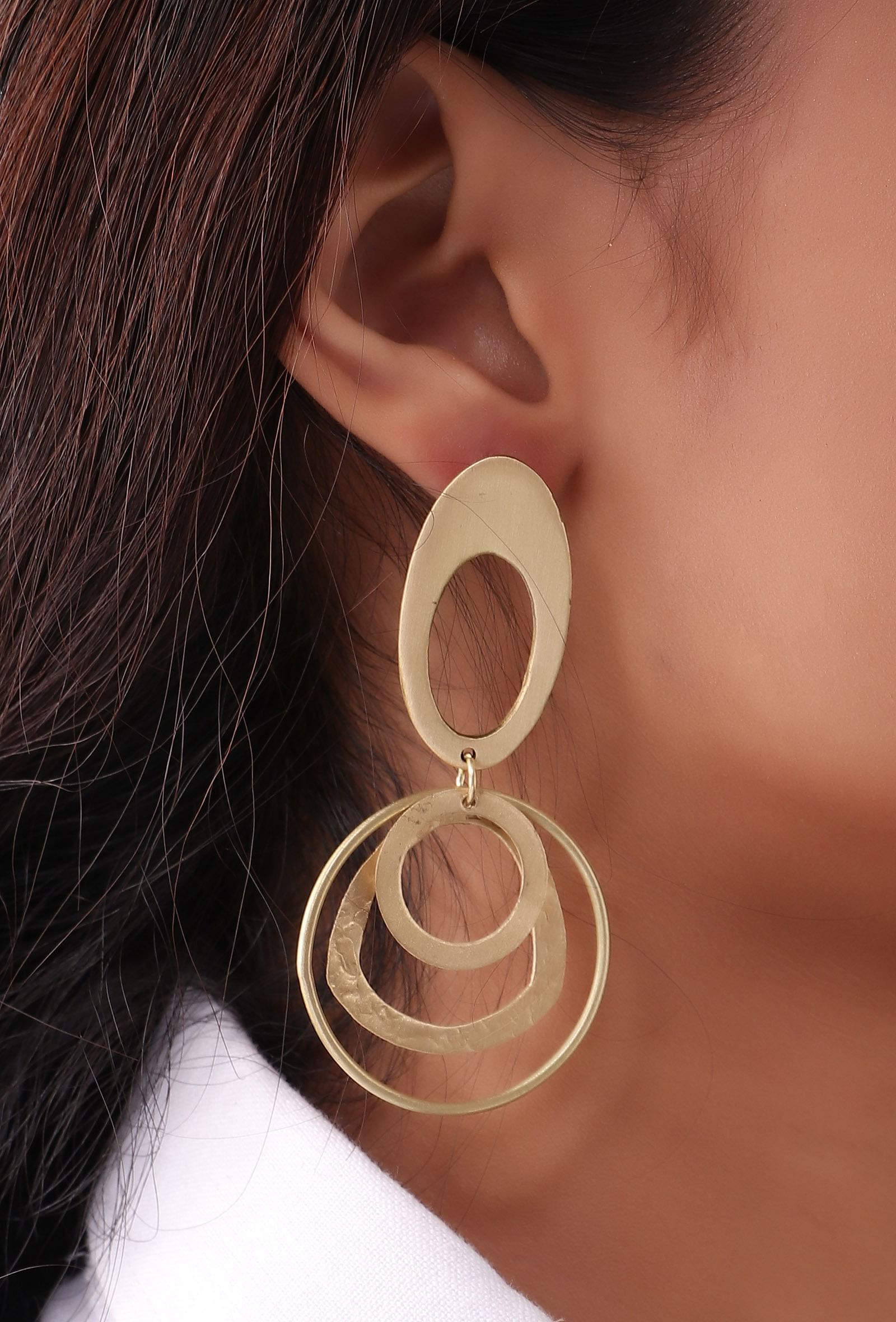 Uneven Oval Layered Brass Earrings
