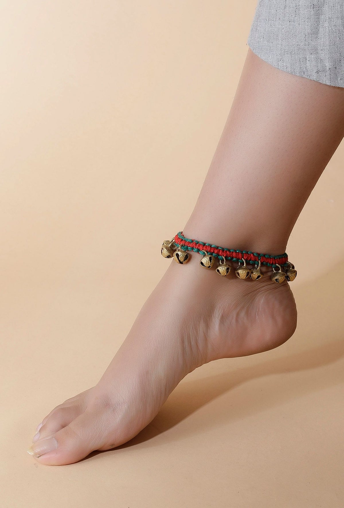 Teal and Red Ghungroo Tribal Anklet