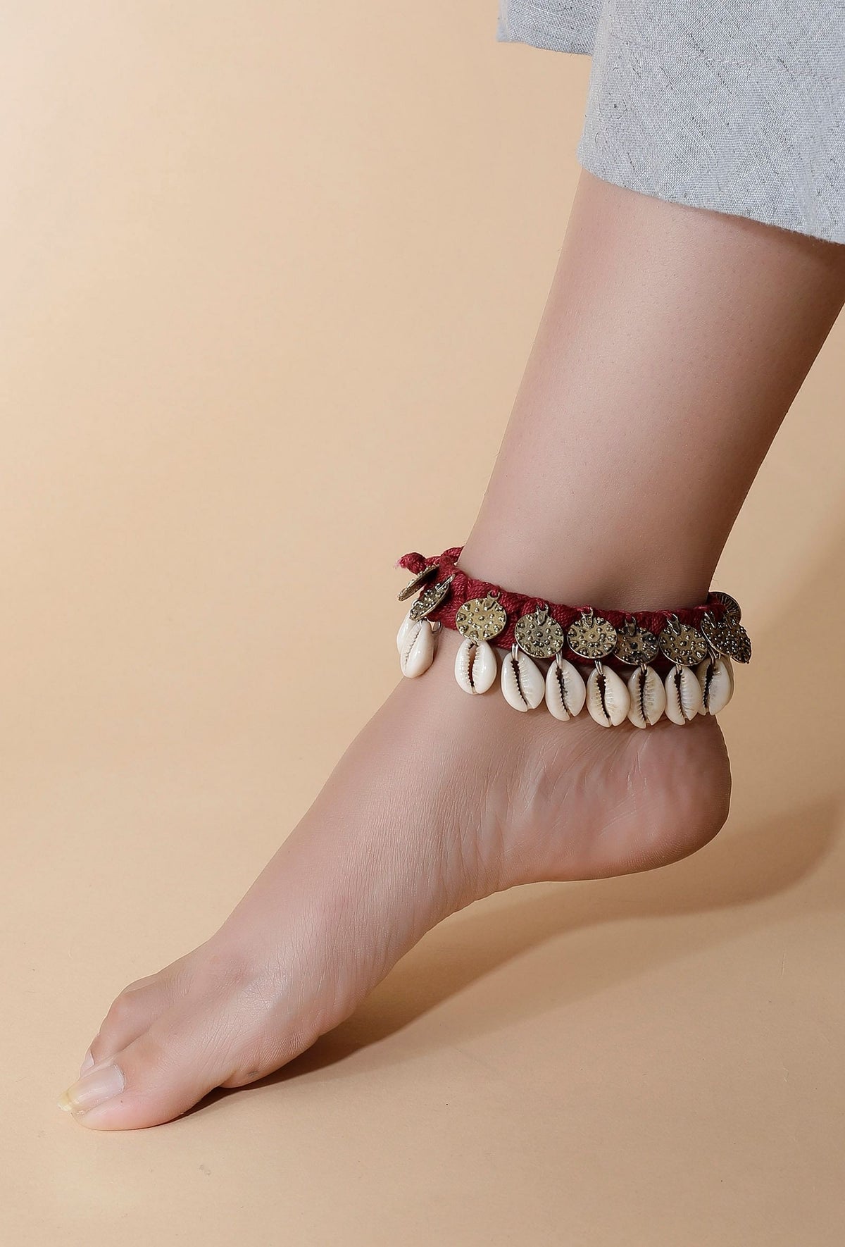 Maroon Red Tribal Coin Anklet