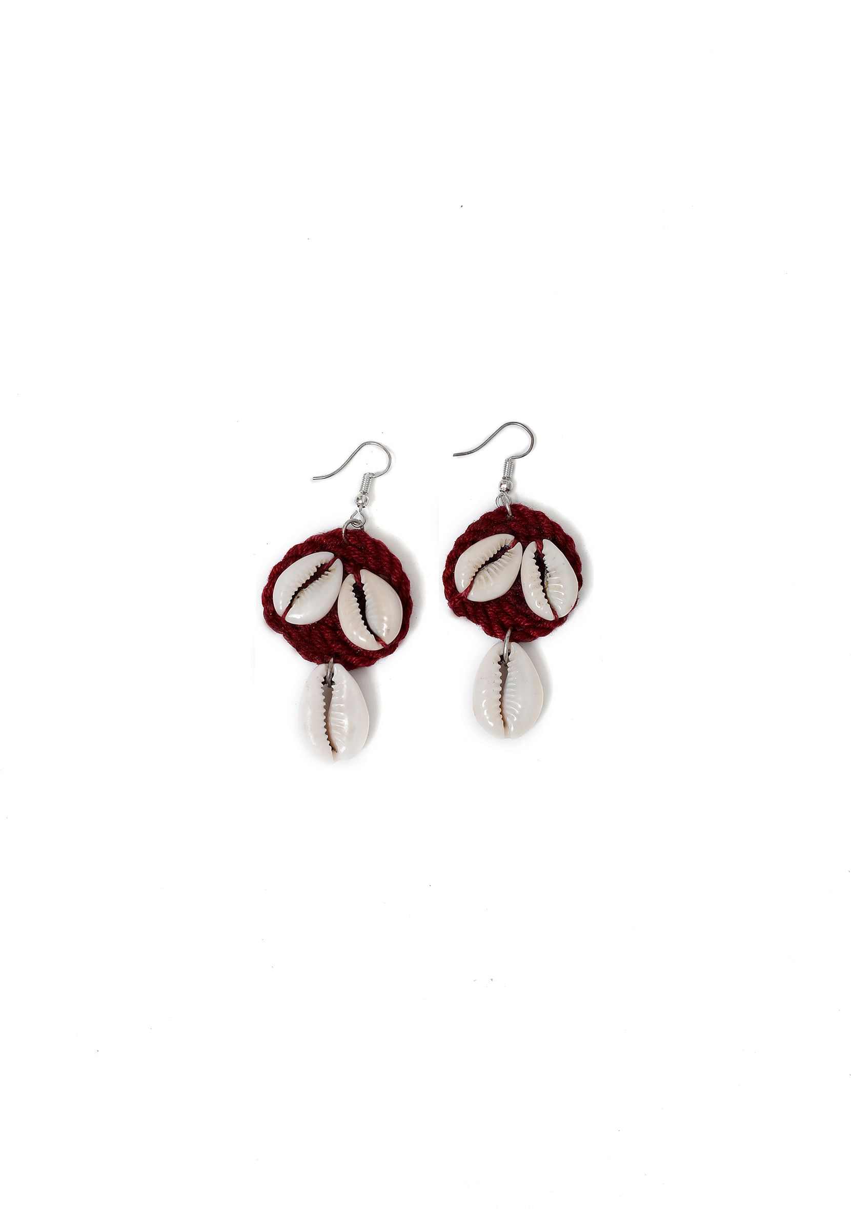 Scarlet Red Cowrie Shell Tribal Earrings