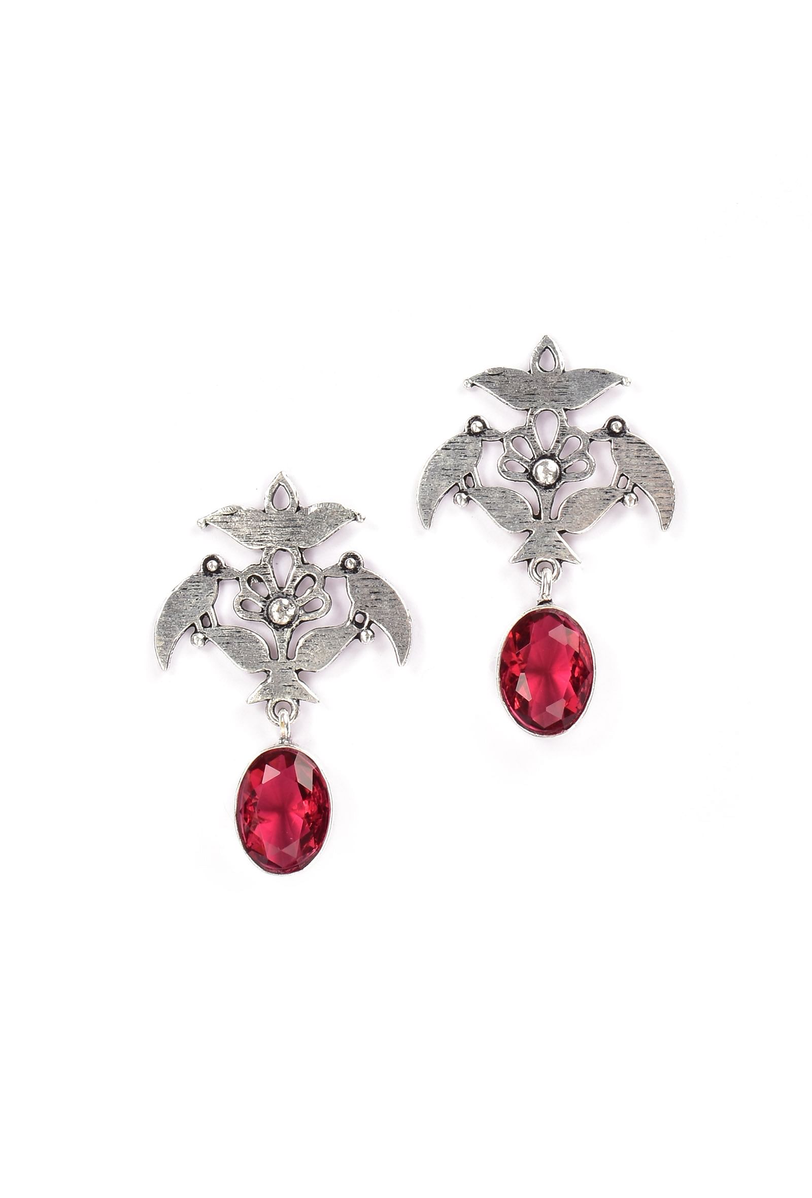 Ruby Red Brass Earrings