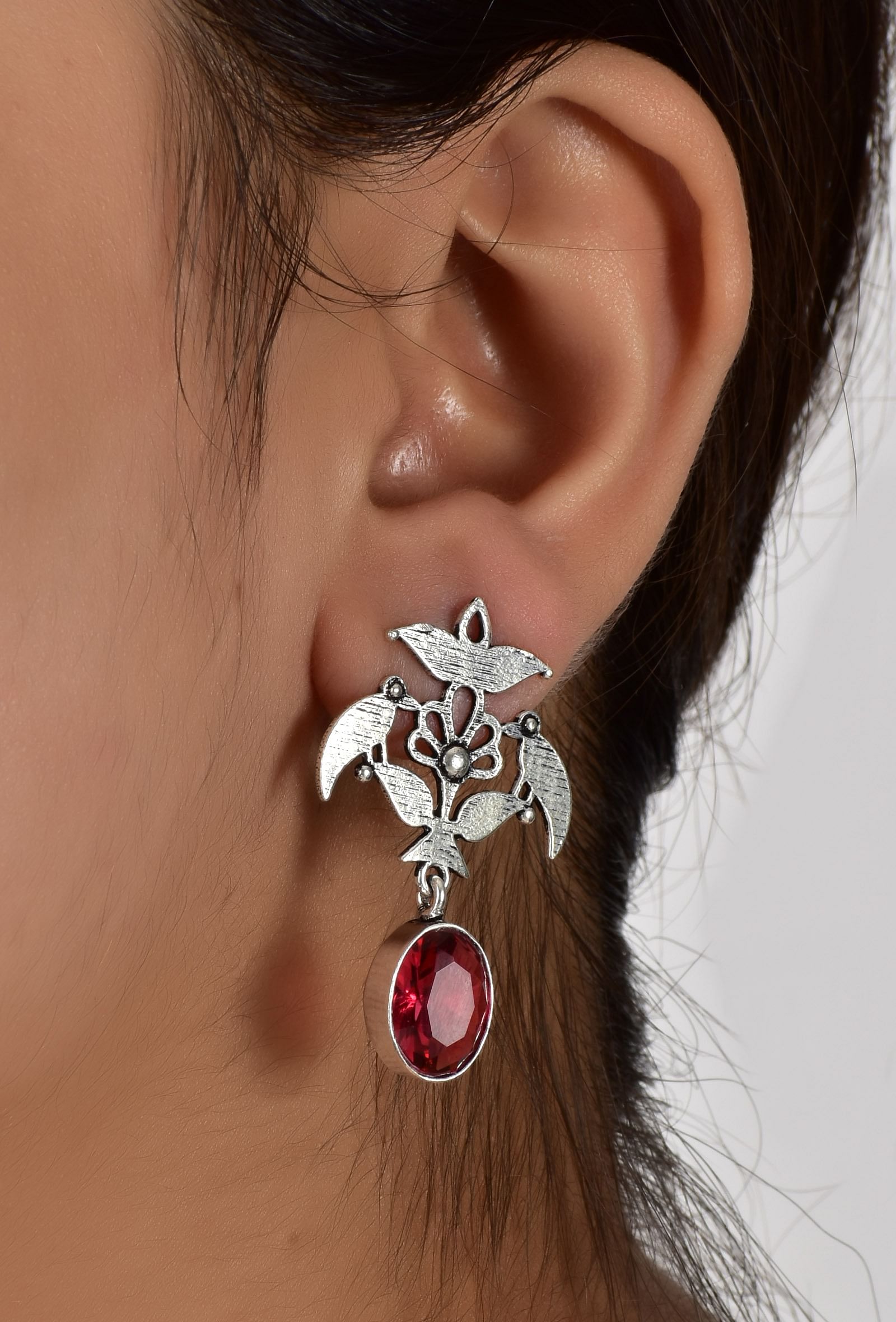 Ruby Red Brass Earrings