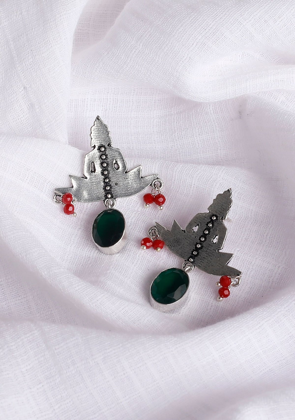 Red and Green Tri Brass Earrings