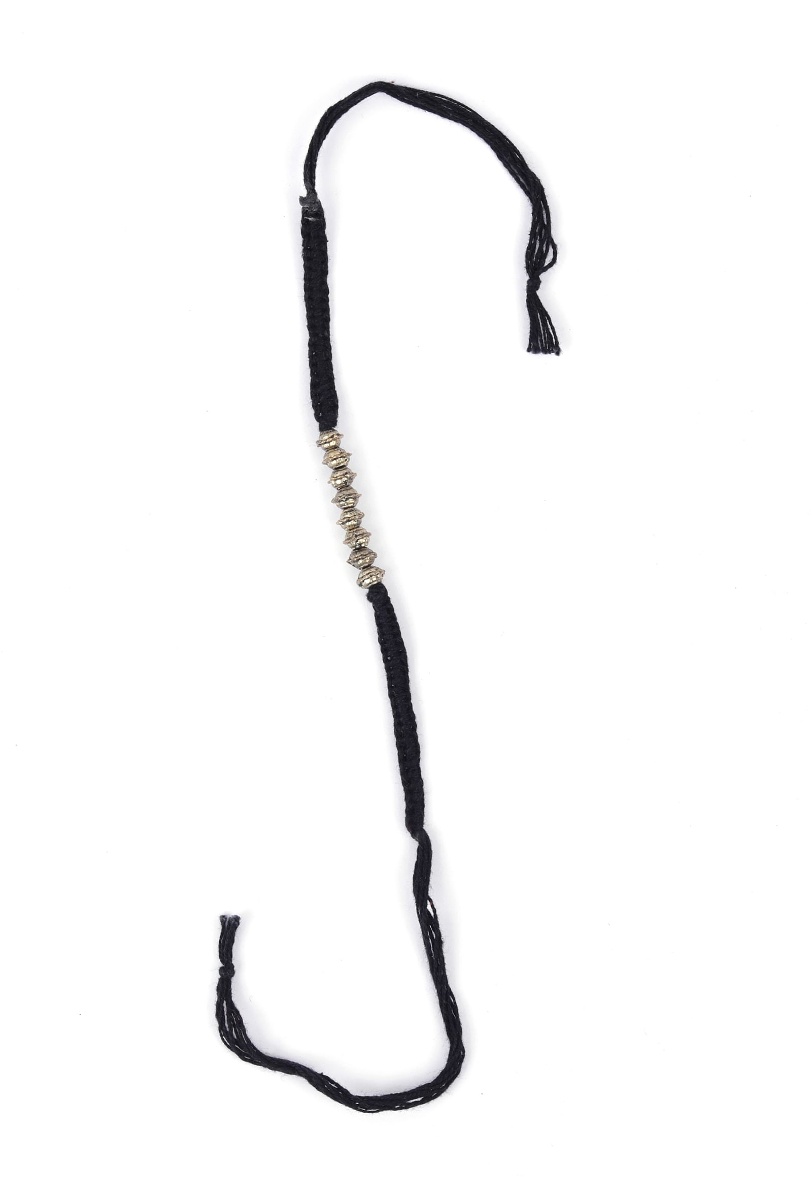Set Of 2: Yoshini Black Thread & Antique Plated Brass Beaded Anklets