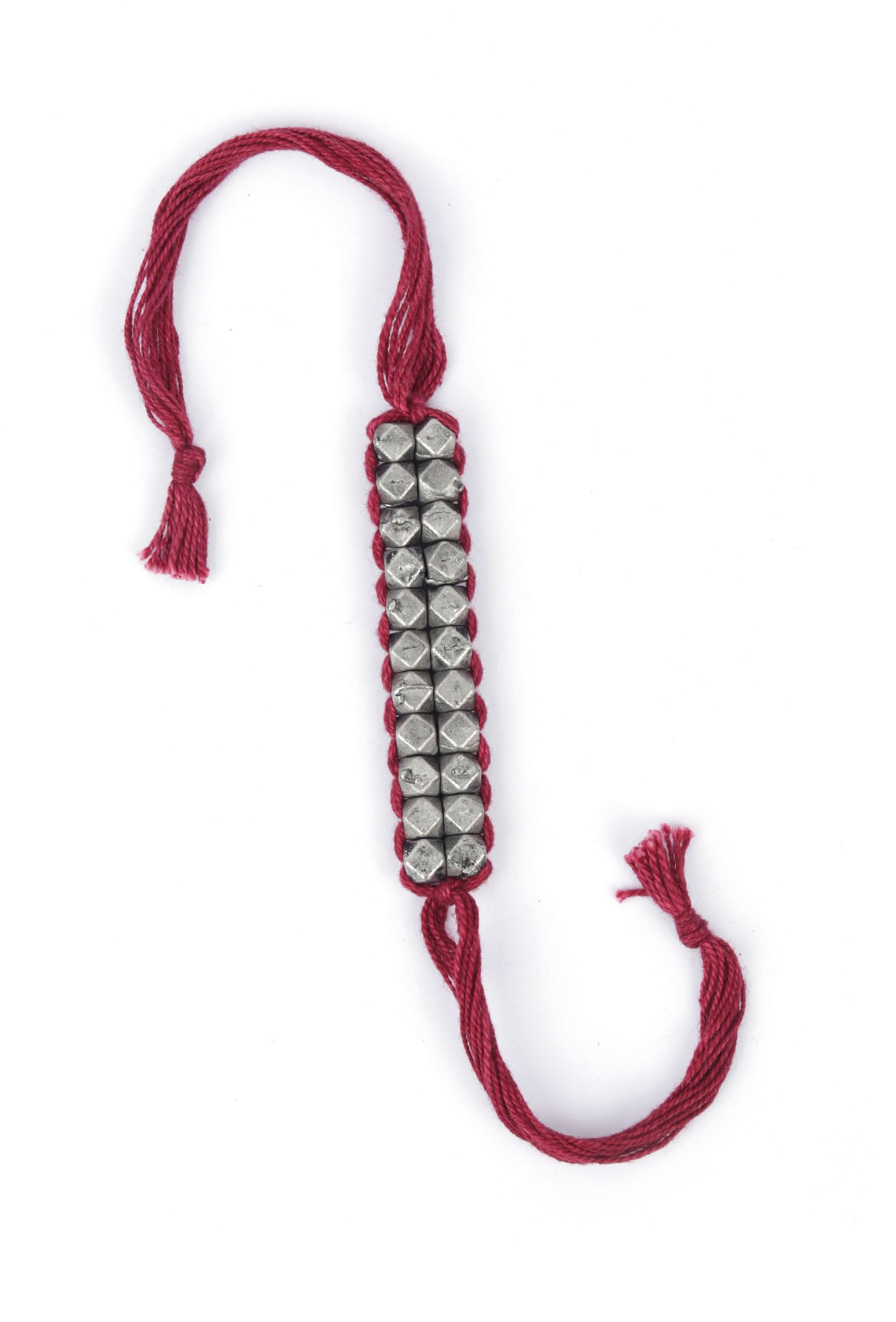 Set Of 2: Achsa Maroon Thread & Antique Plated Brass Beaded Anklets