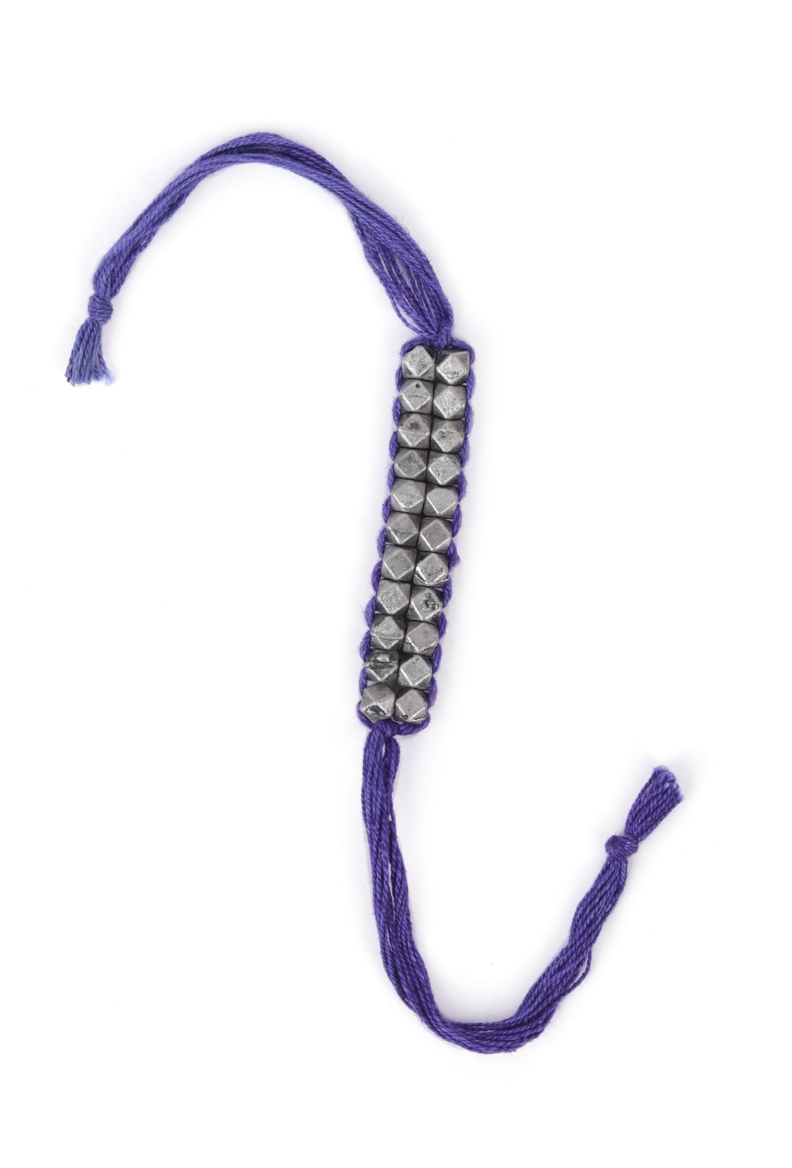 Set Of 2: Iba Purple Thread & Antique Plated Brass Beaded Anklets